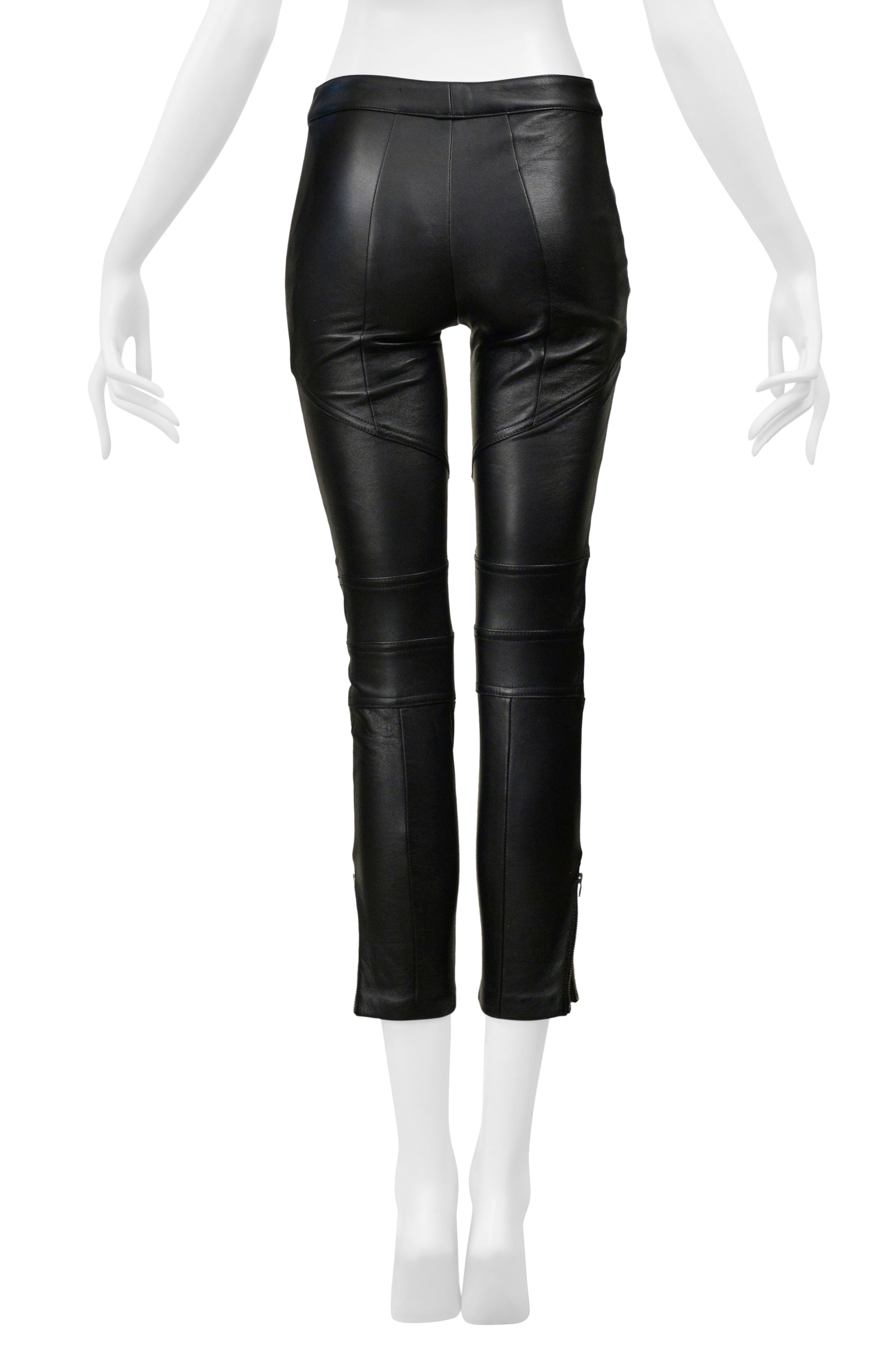 SAINT LAURENT PARIS BLACK LEATHER MOTO PANTS WITH ZIPPERS 2016