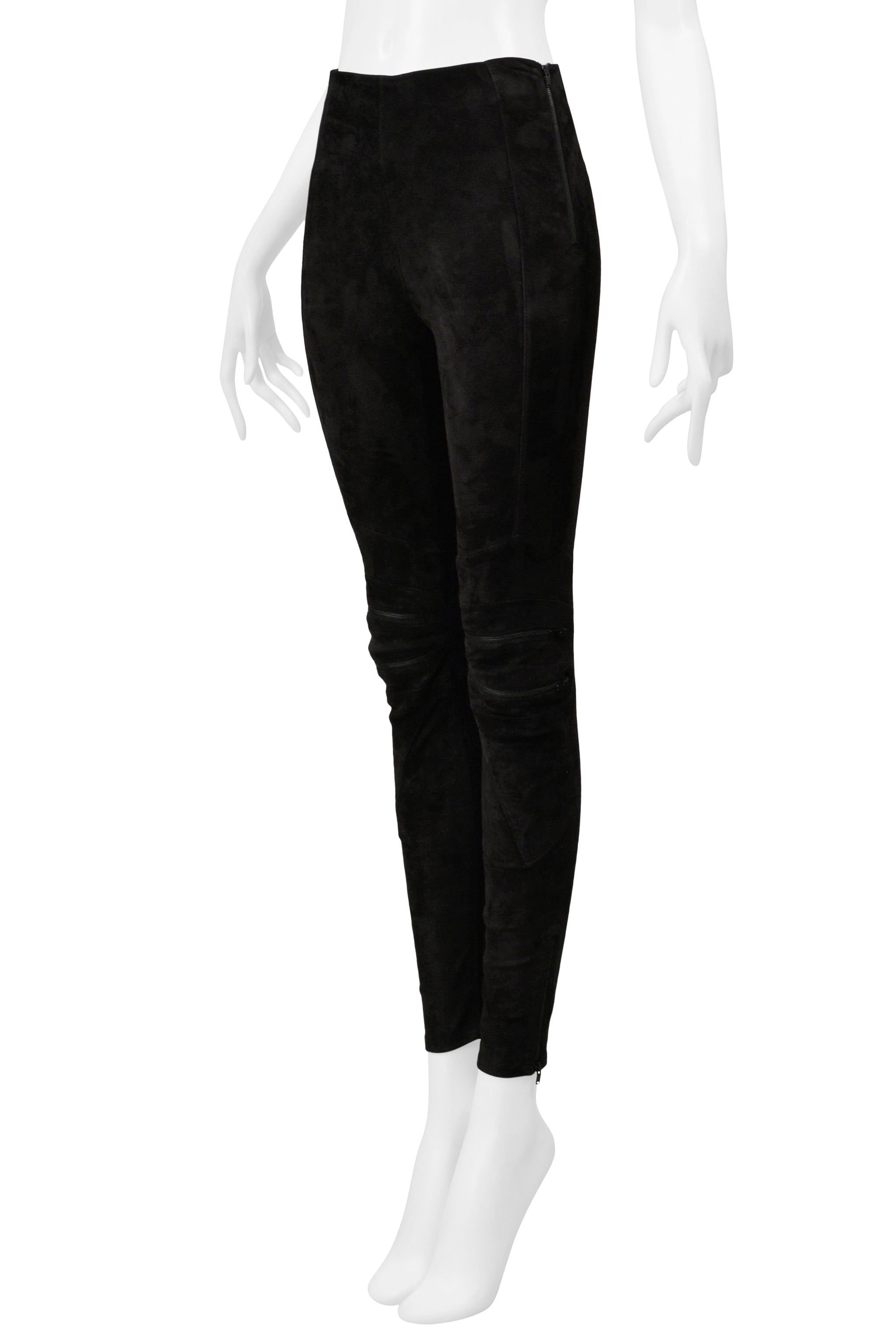 SAINT LAURENT PARIS BLACK SUEDE MOTO PANTS 2016