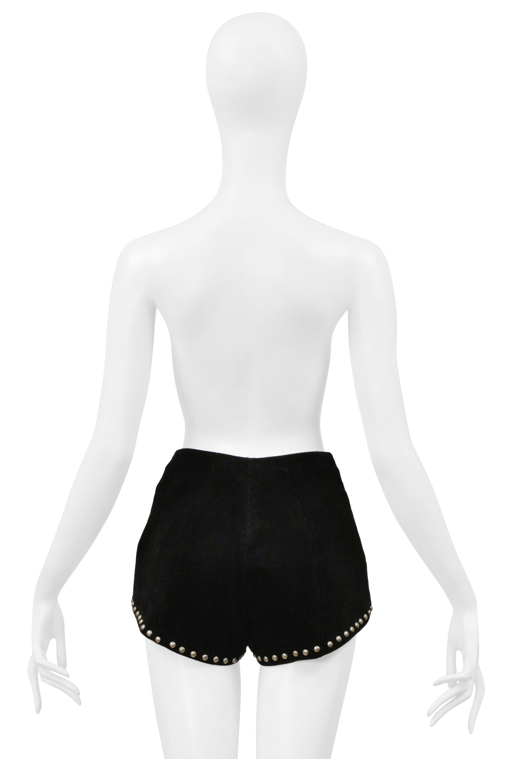 SAINT LAURENT PARIS RED VELVET JACKET AND BLACK CORDUROY STAR SHORTS ENSEMBLE 2018