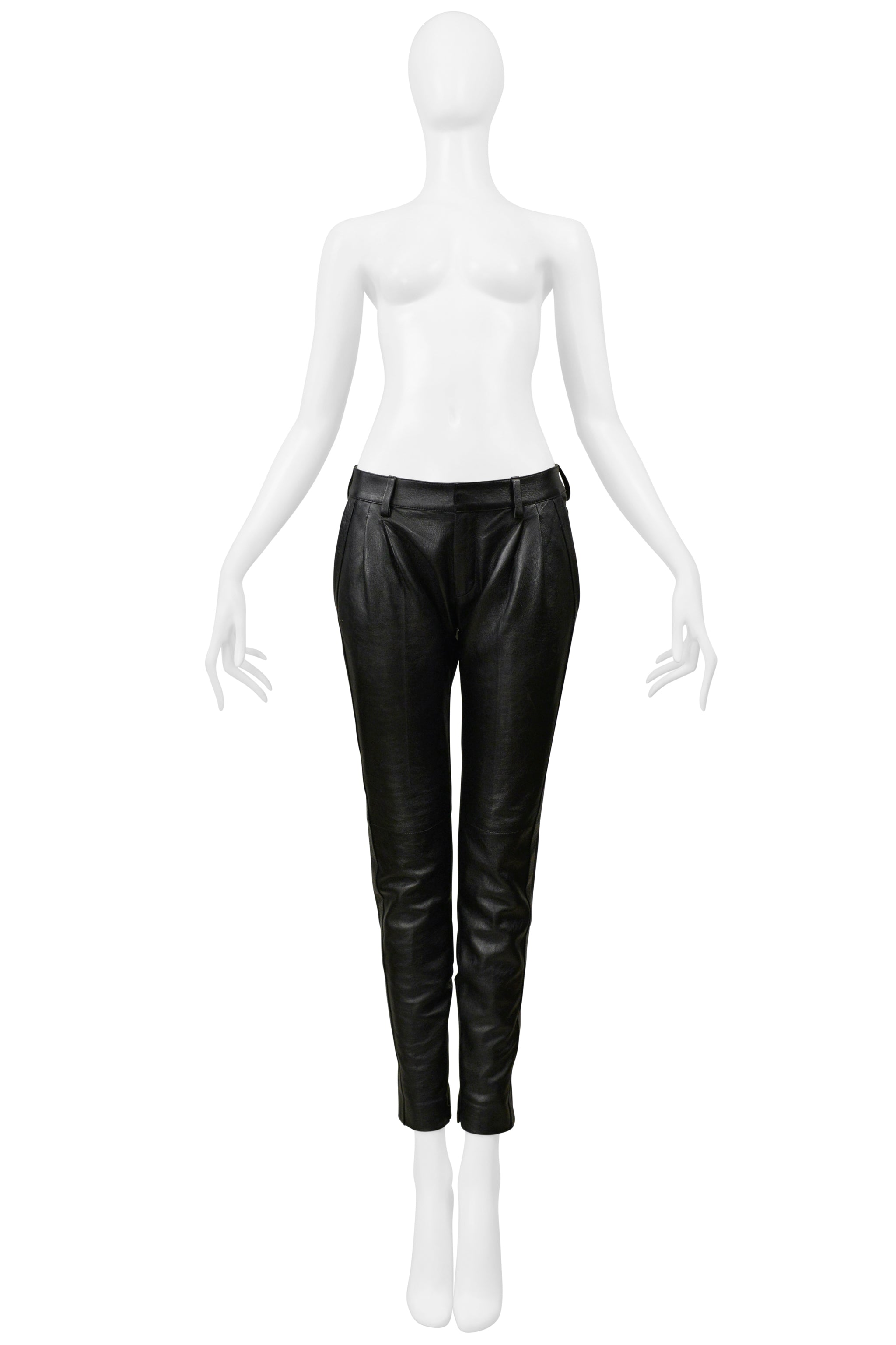 SAINT LAURENT PARIS BLACK LEATHER TROUSER PANTS 2019