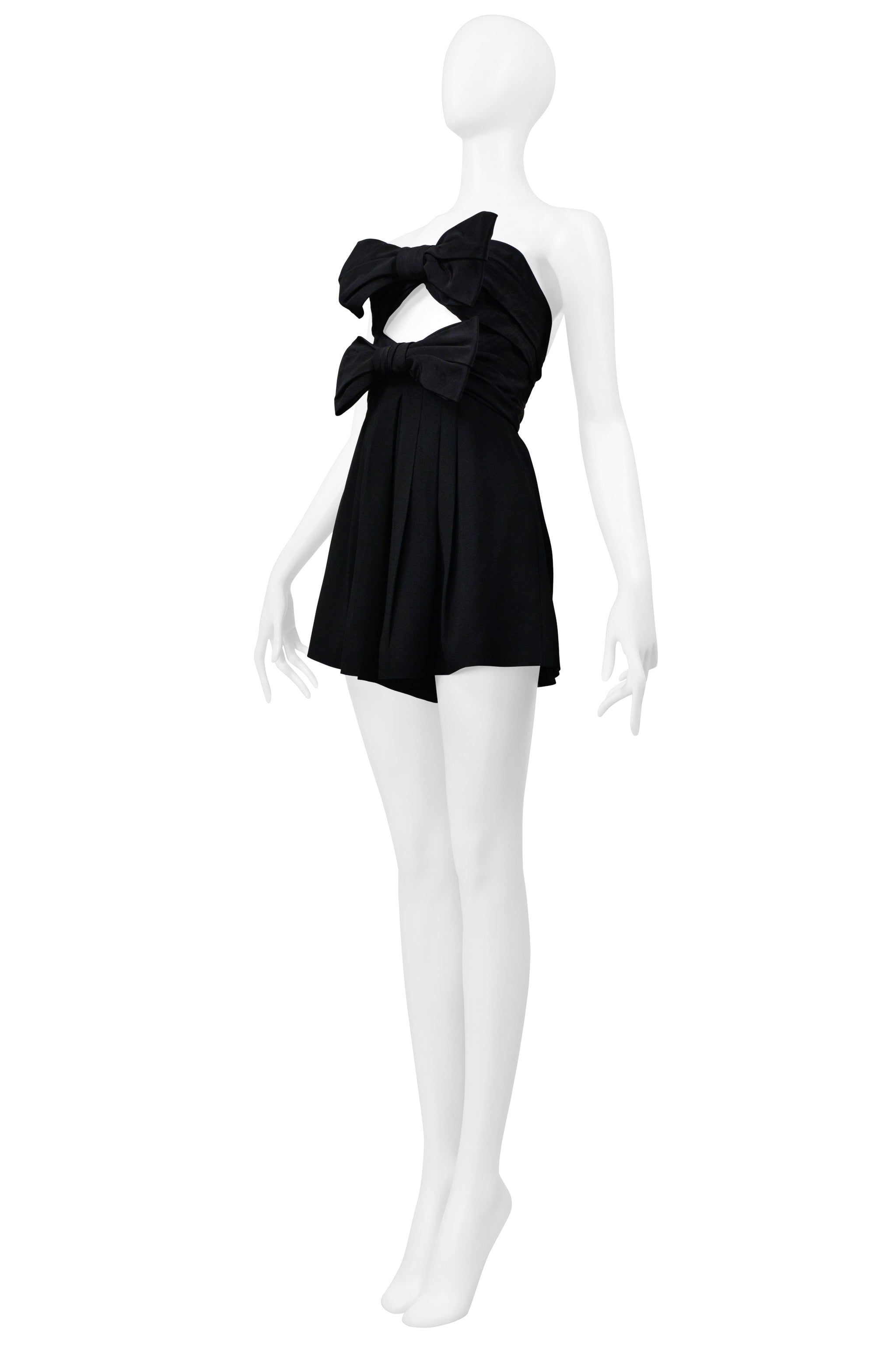 SAINT LAURENT PARIS BLACK ROMPER WITH BOWS AND CUTOUT 2019