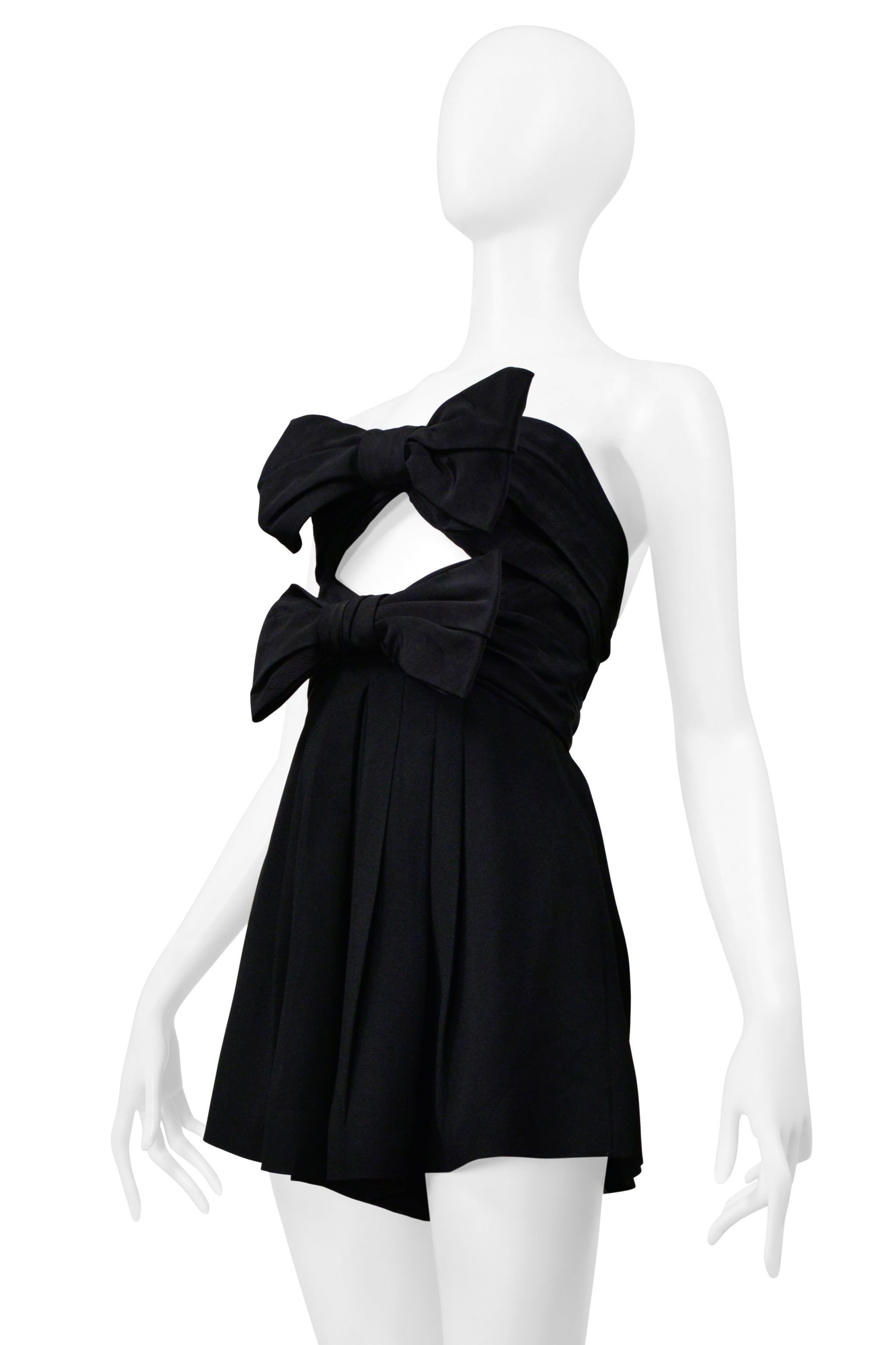 SAINT LAURENT PARIS BLACK ROMPER WITH BOWS AND CUTOUT 2019