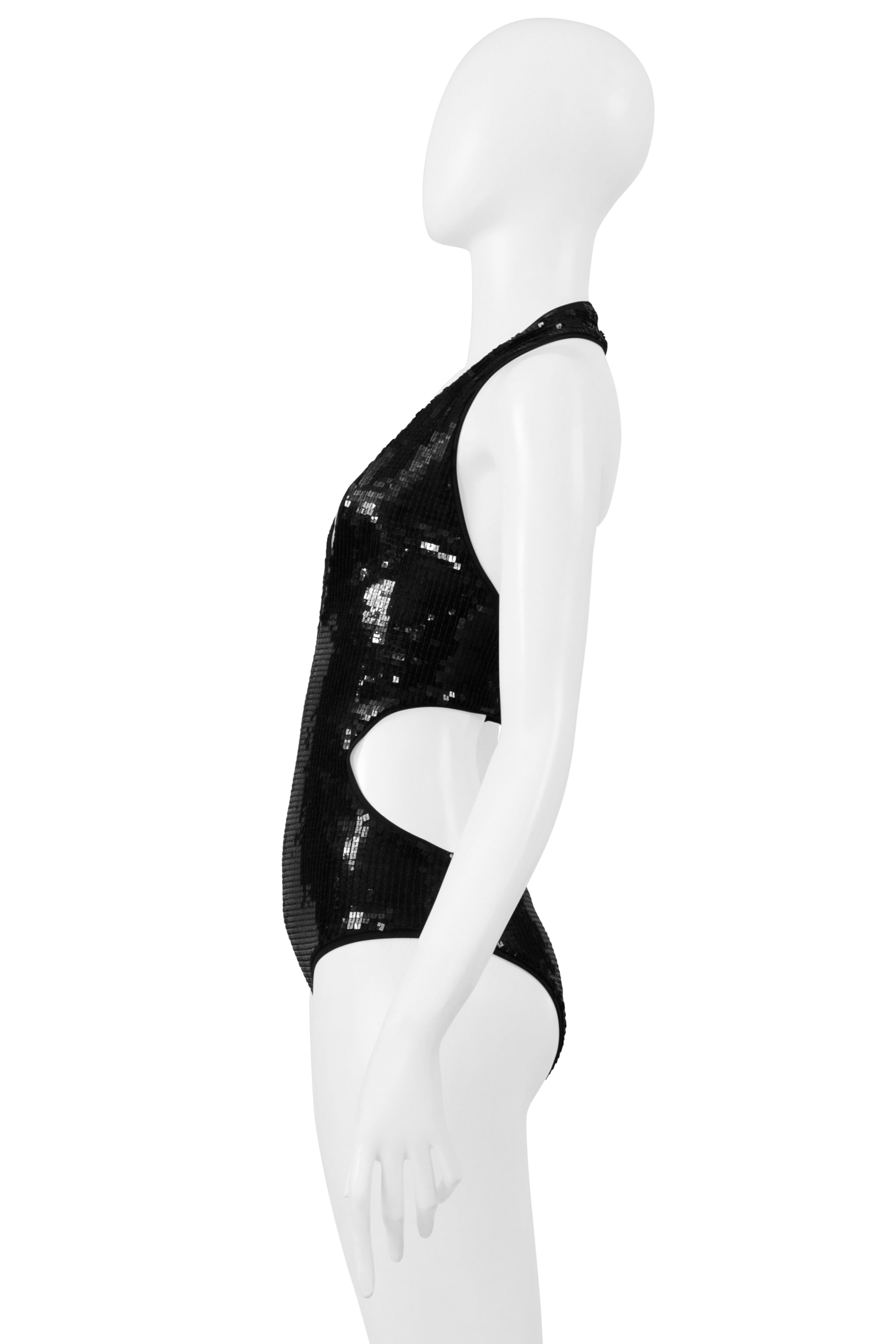 SAINT LAURENT PARIS BLACK SEQUIN CUTOUT BODYSUIT 2019