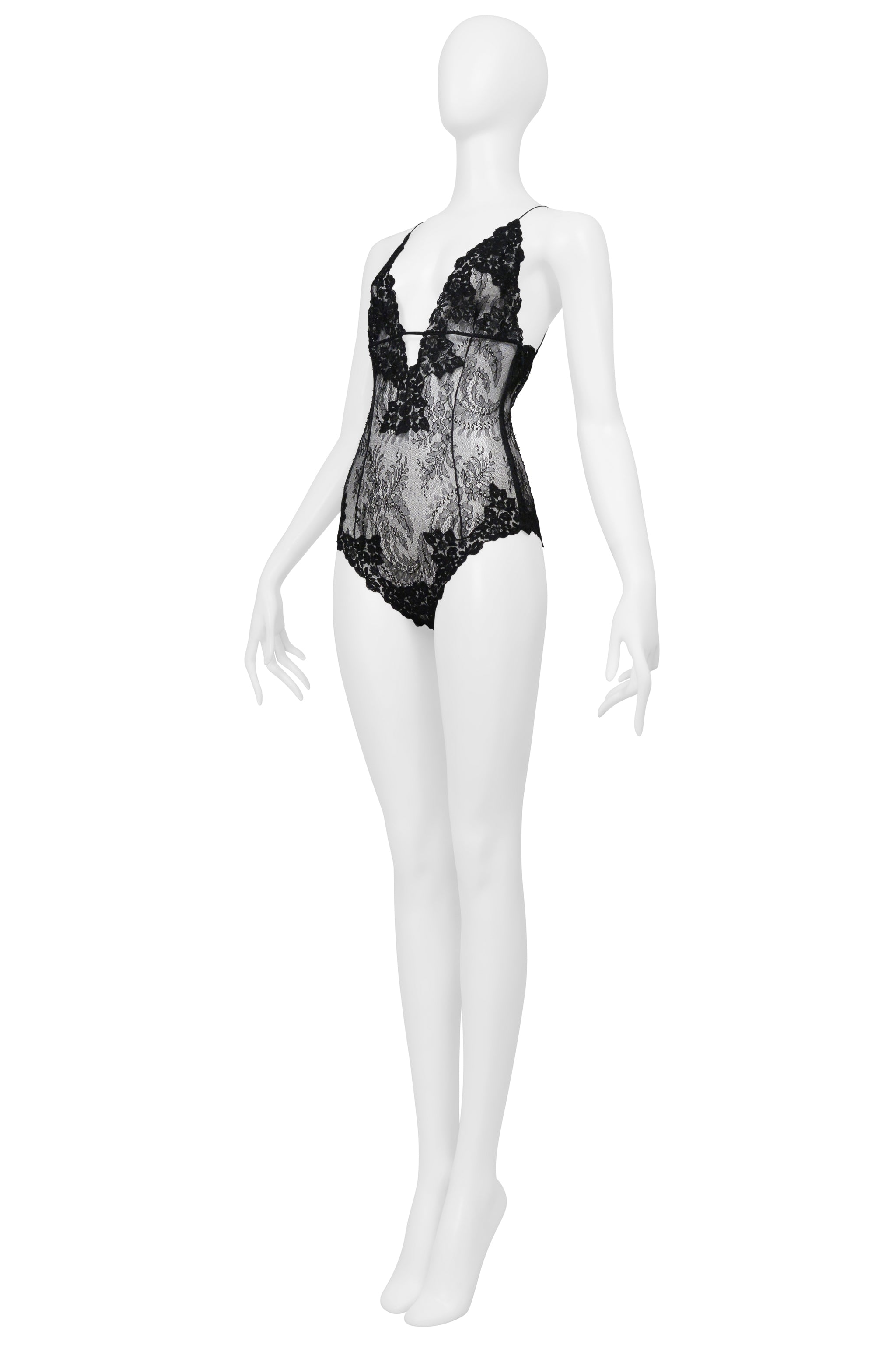 SAINT LAURENT PARIS BLACK LACE BODYSUIT 2021