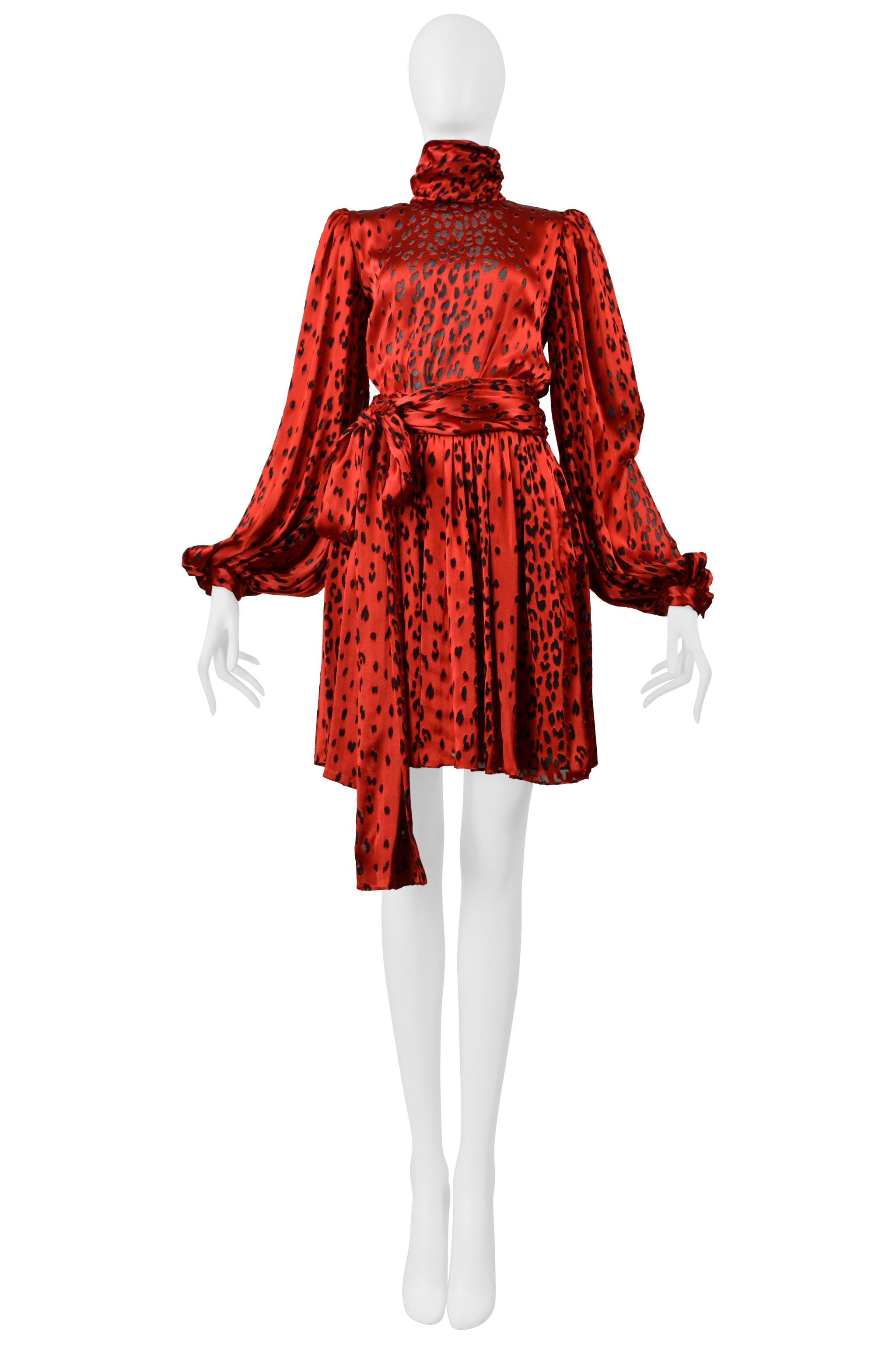 SAINT LAURENT PARIS RED SILK DRESS WITH LEOPARD PRINT 2021