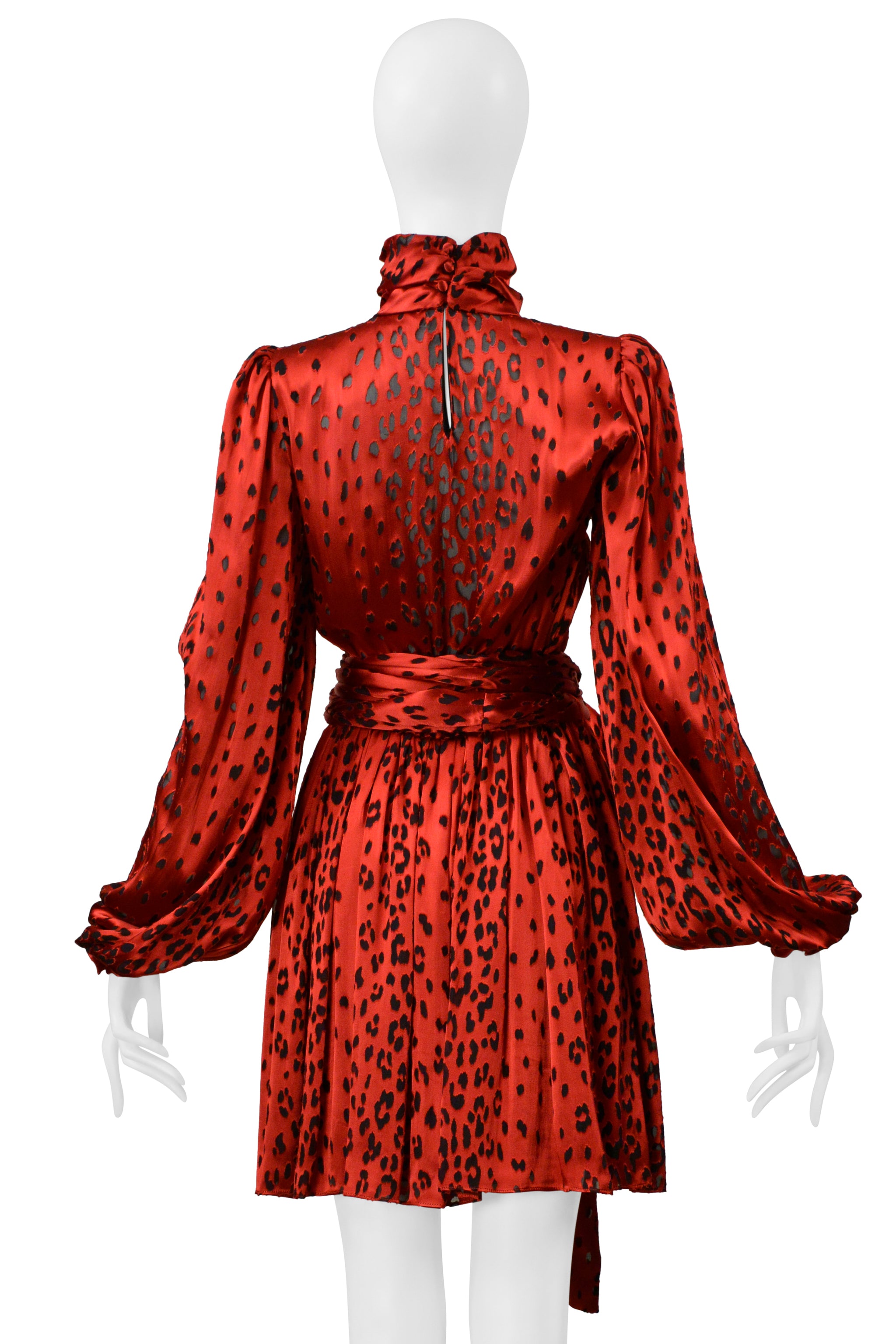 SAINT LAURENT PARIS RED SILK DRESS WITH LEOPARD PRINT 2021