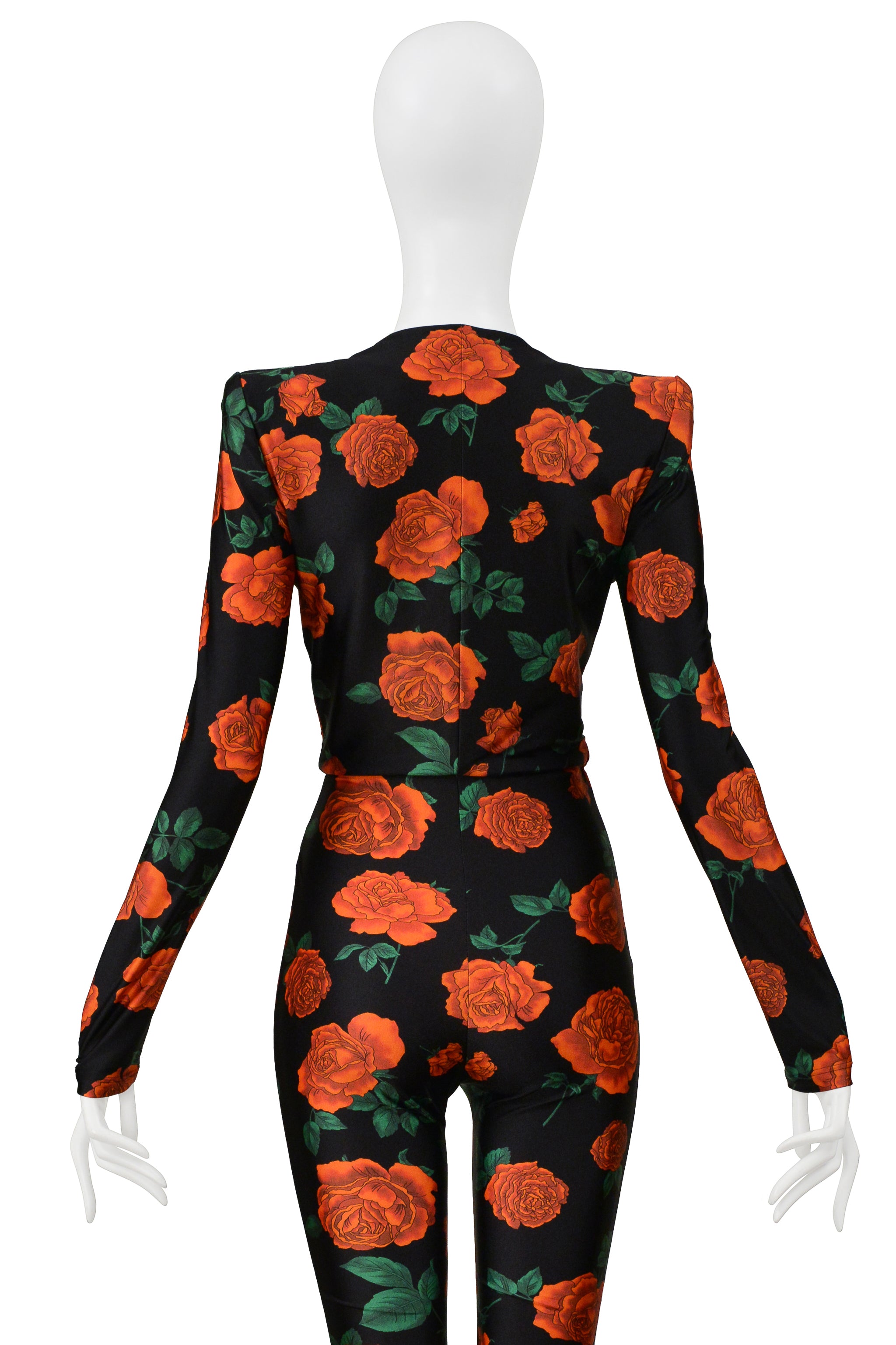 SAINT LAURENT PARIS BLACK JUMPSUIT WITH RED ROSE PRINT