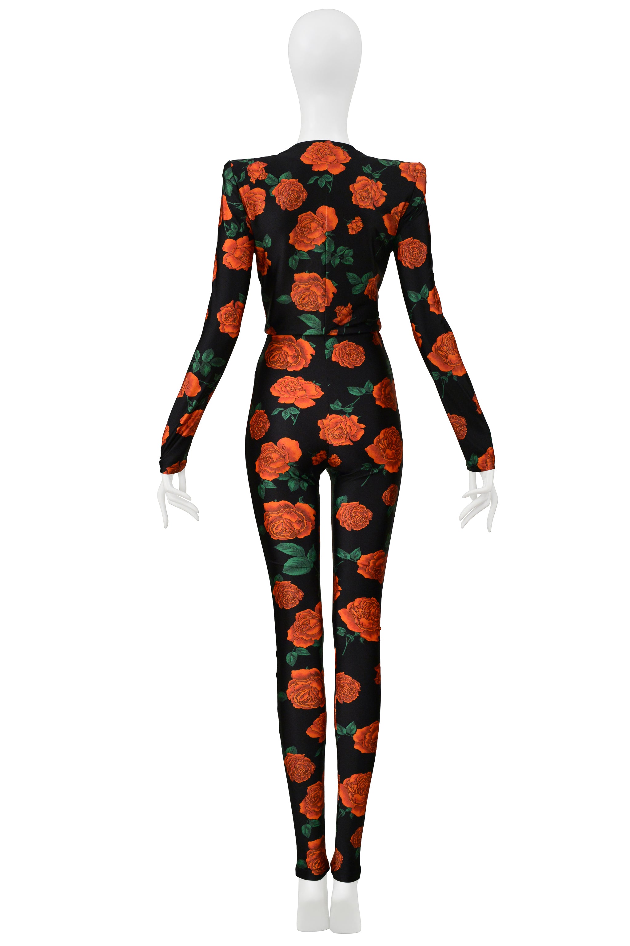 SAINT LAURENT PARIS BLACK JUMPSUIT WITH RED ROSE PRINT