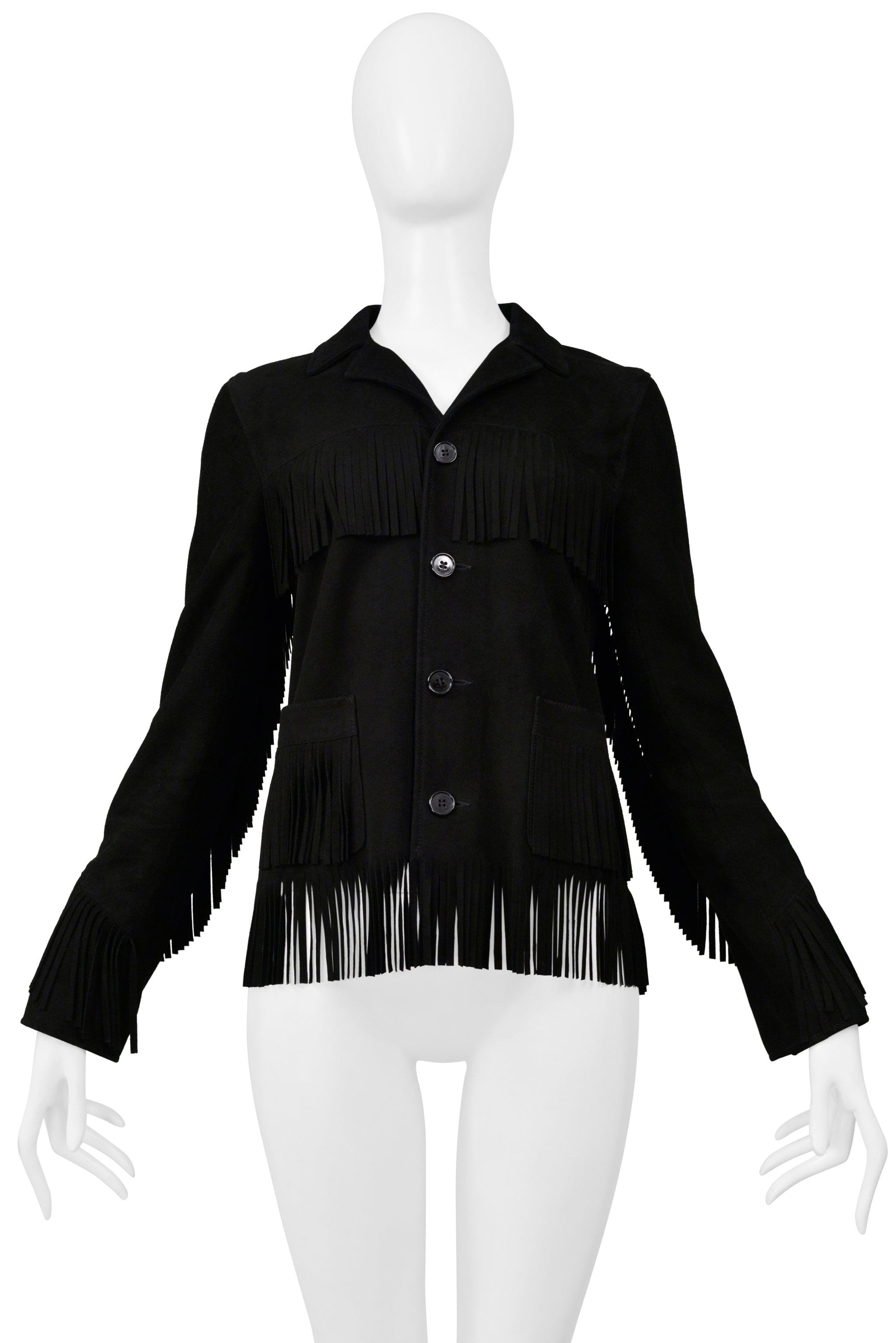 SAINT LAURENT PARIS BY HEDI SLIMANE BLACK SUEDE JACKET WITH FRINGE 2015