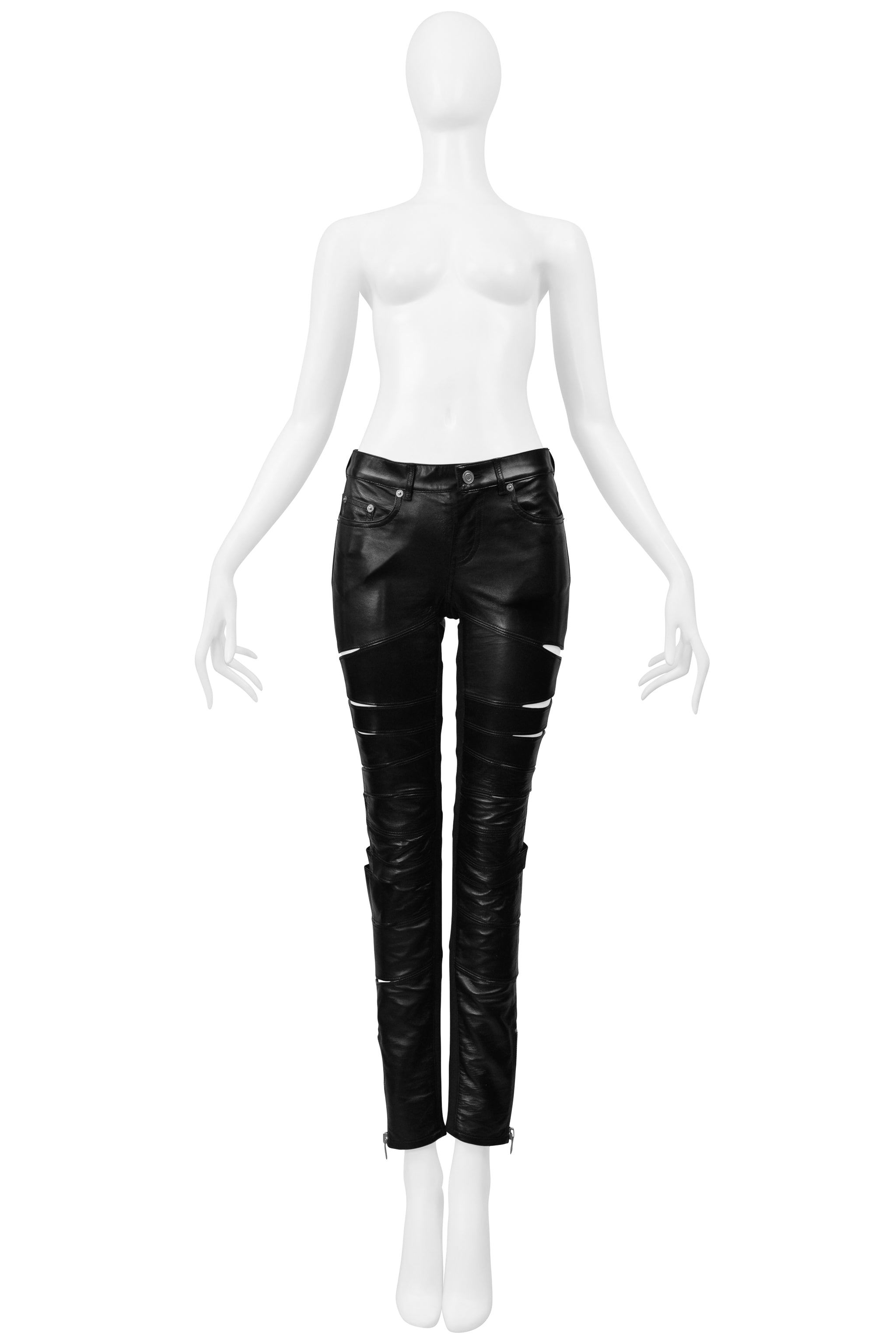 SAINT LAURENT PARIS BY HEDI SLIMANE BLACK LEATHER PANTS SLITS