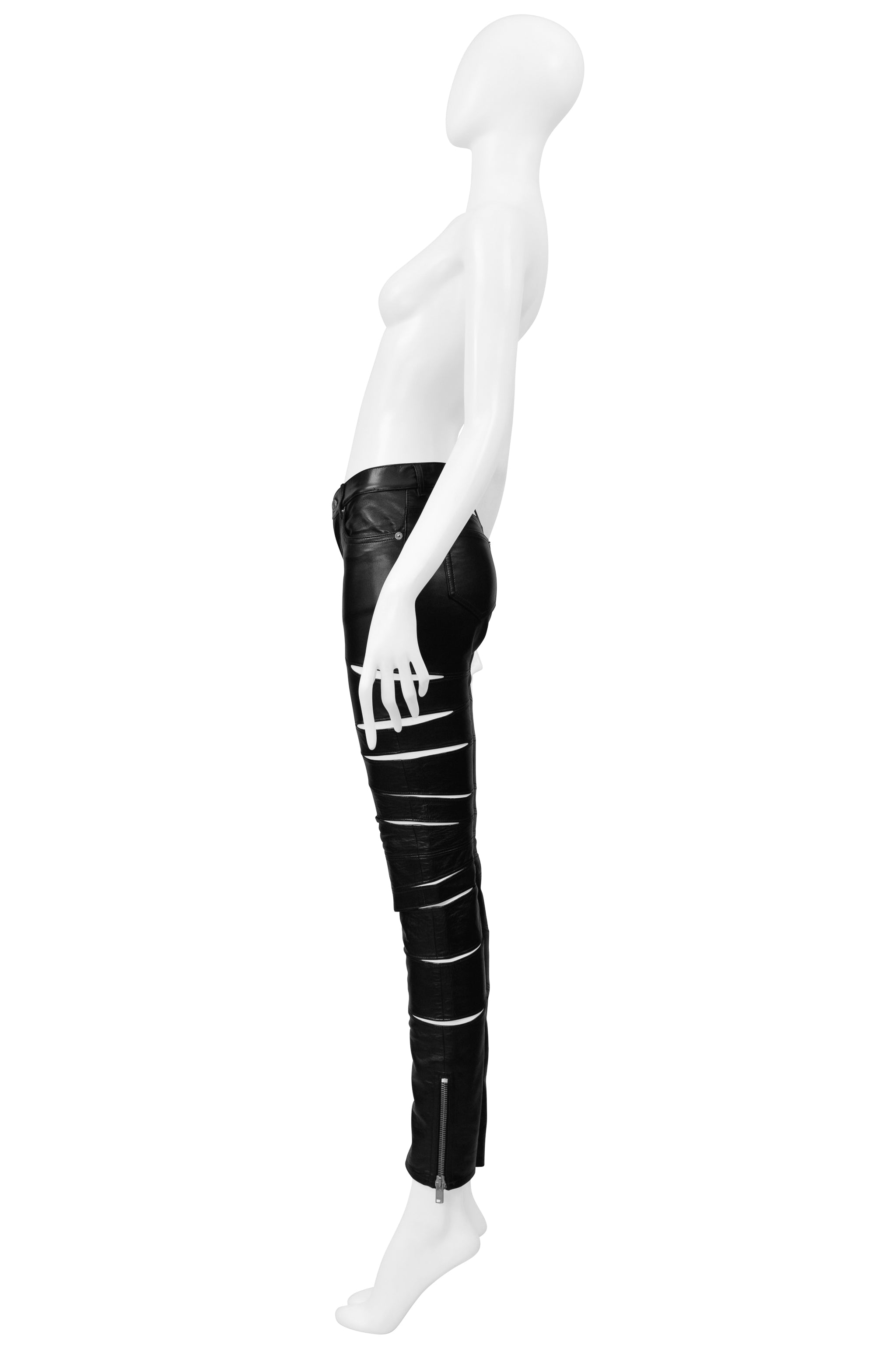 SAINT LAURENT PARIS BY HEDI SLIMANE BLACK LEATHER PANTS SLITS
