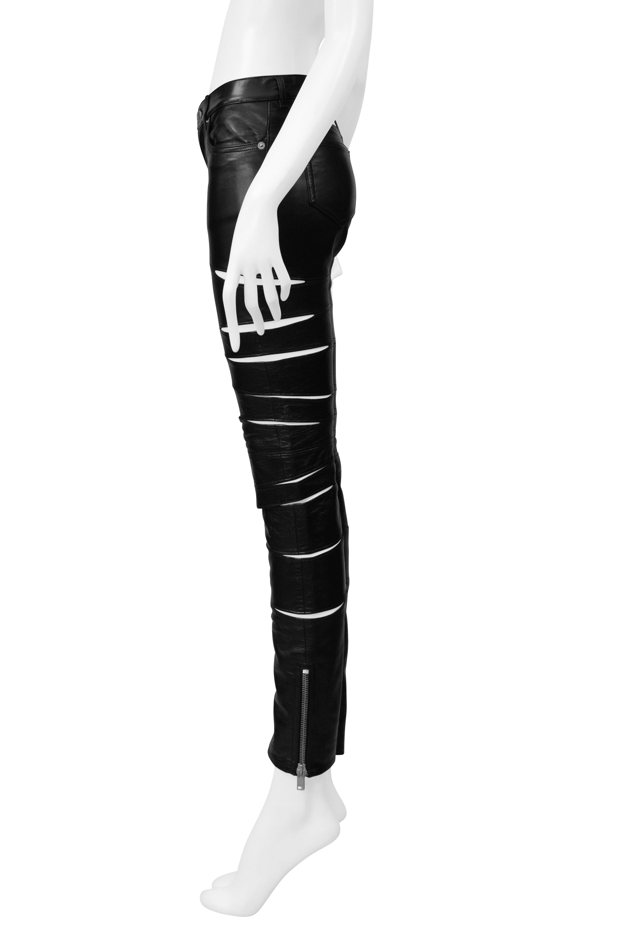SAINT LAURENT PARIS BY HEDI SLIMANE BLACK LEATHER PANTS SLITS
