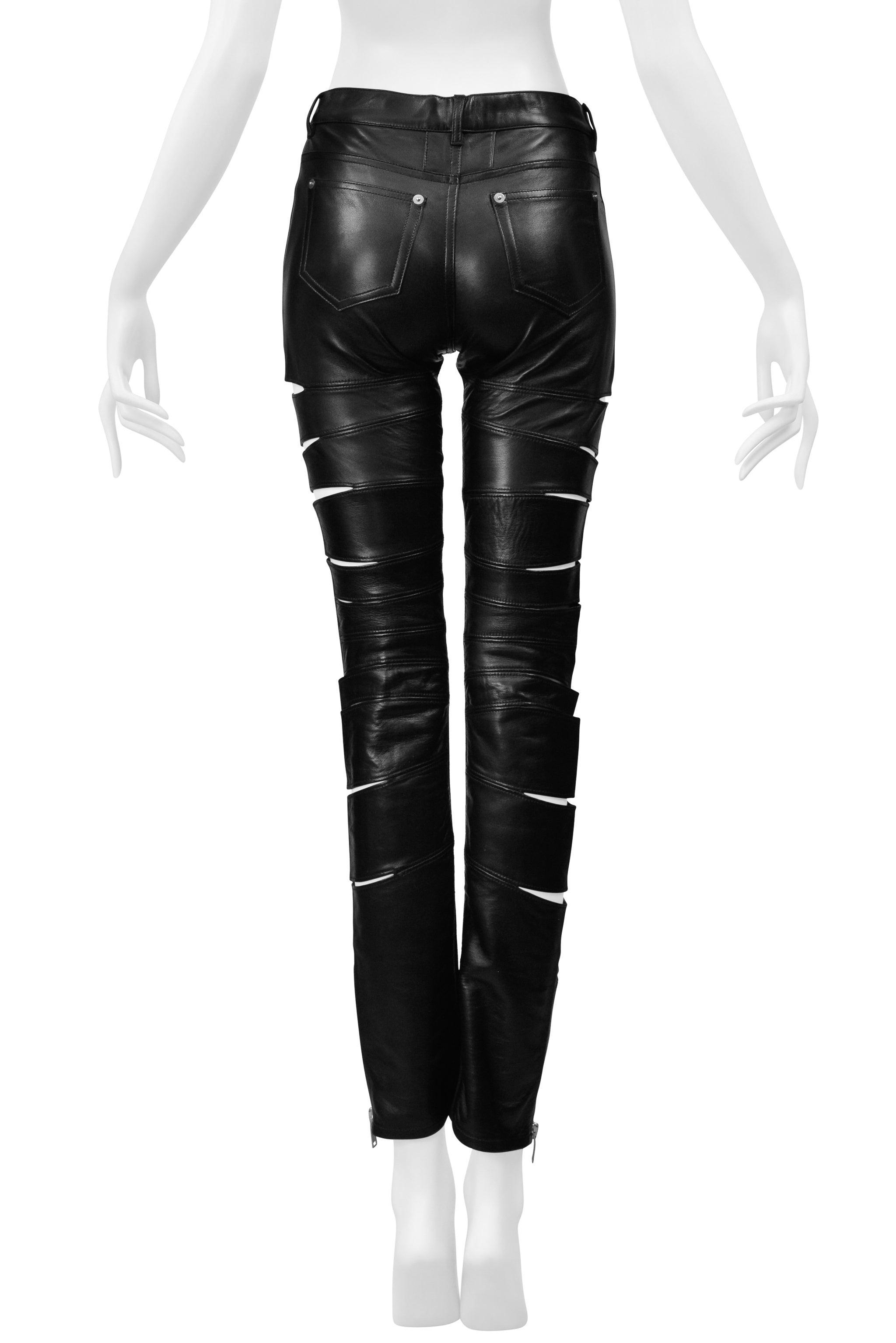 SAINT LAURENT PARIS BY HEDI SLIMANE BLACK LEATHER PANTS SLITS