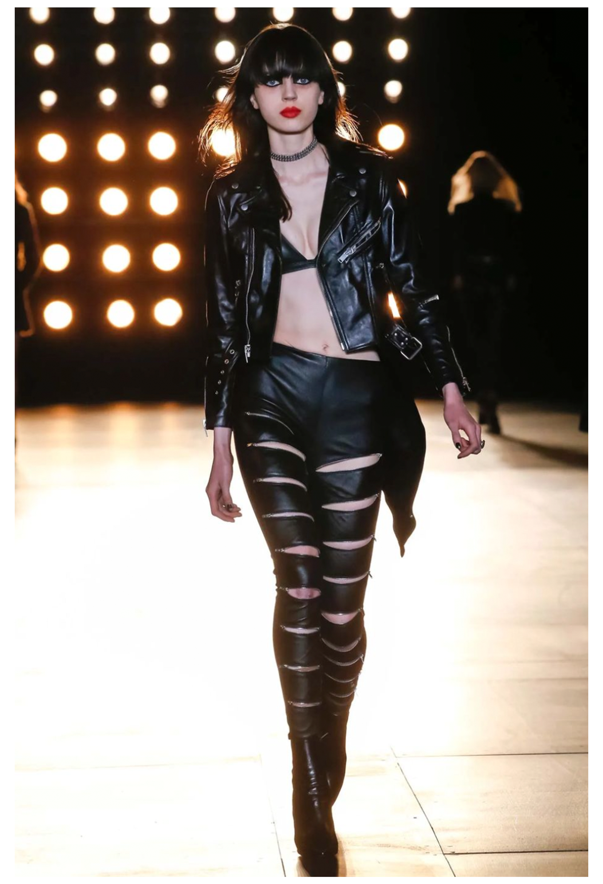 SAINT LAURENT PARIS BY HEDI SLIMANE BLACK LEATHER PANTS SLITS