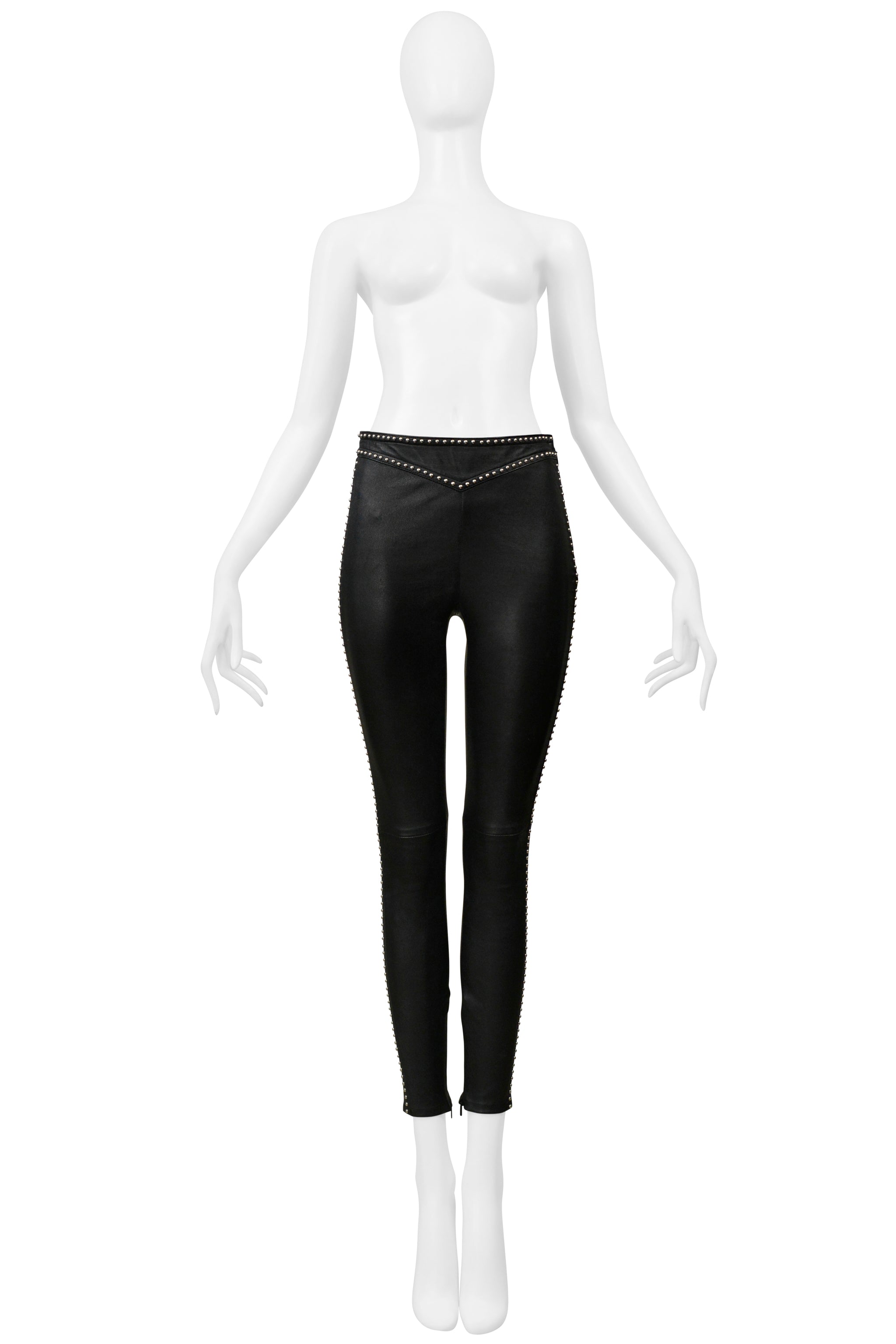 SAINT LAURENT PARIS BLACK LEATHER ROCK-N-ROLL PANTS WITH STUDS