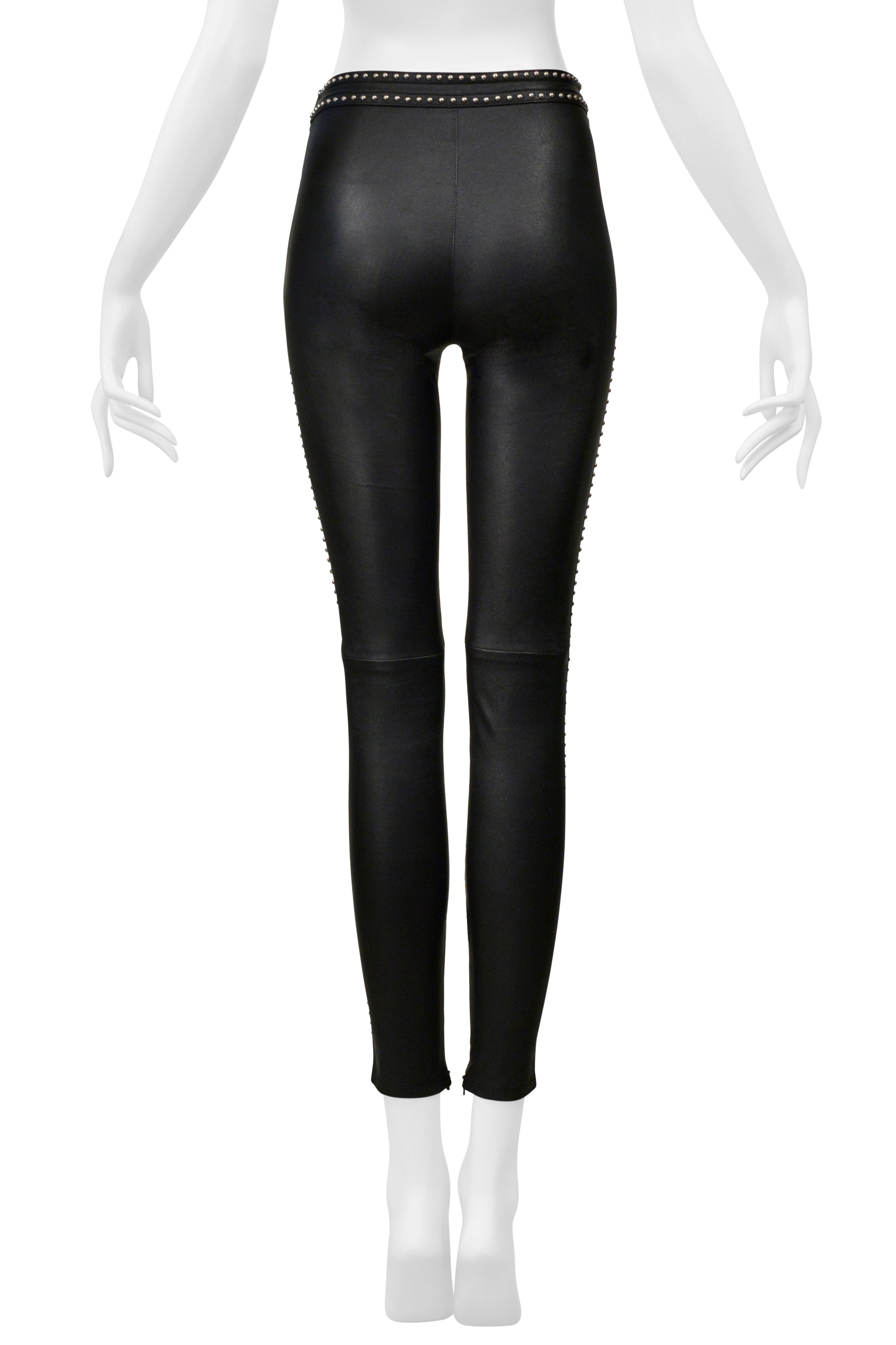 SAINT LAURENT PARIS BLACK LEATHER ROCK-N-ROLL PANTS WITH STUDS