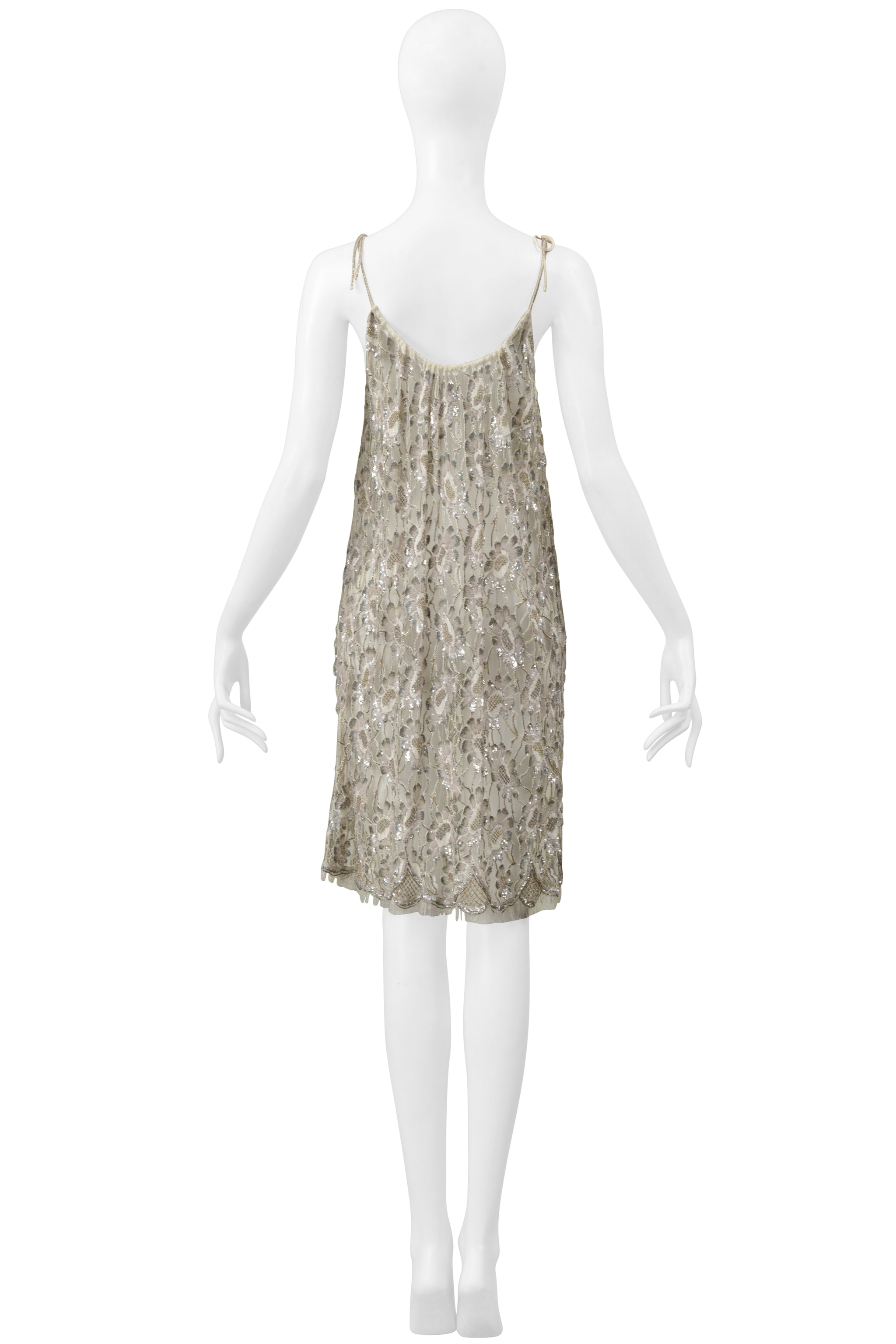 SAINT LAURENT PARIS BY HEDI SLIMANE FLORAL LACE SLIP DRESS WITH SILVER BEADING 2016