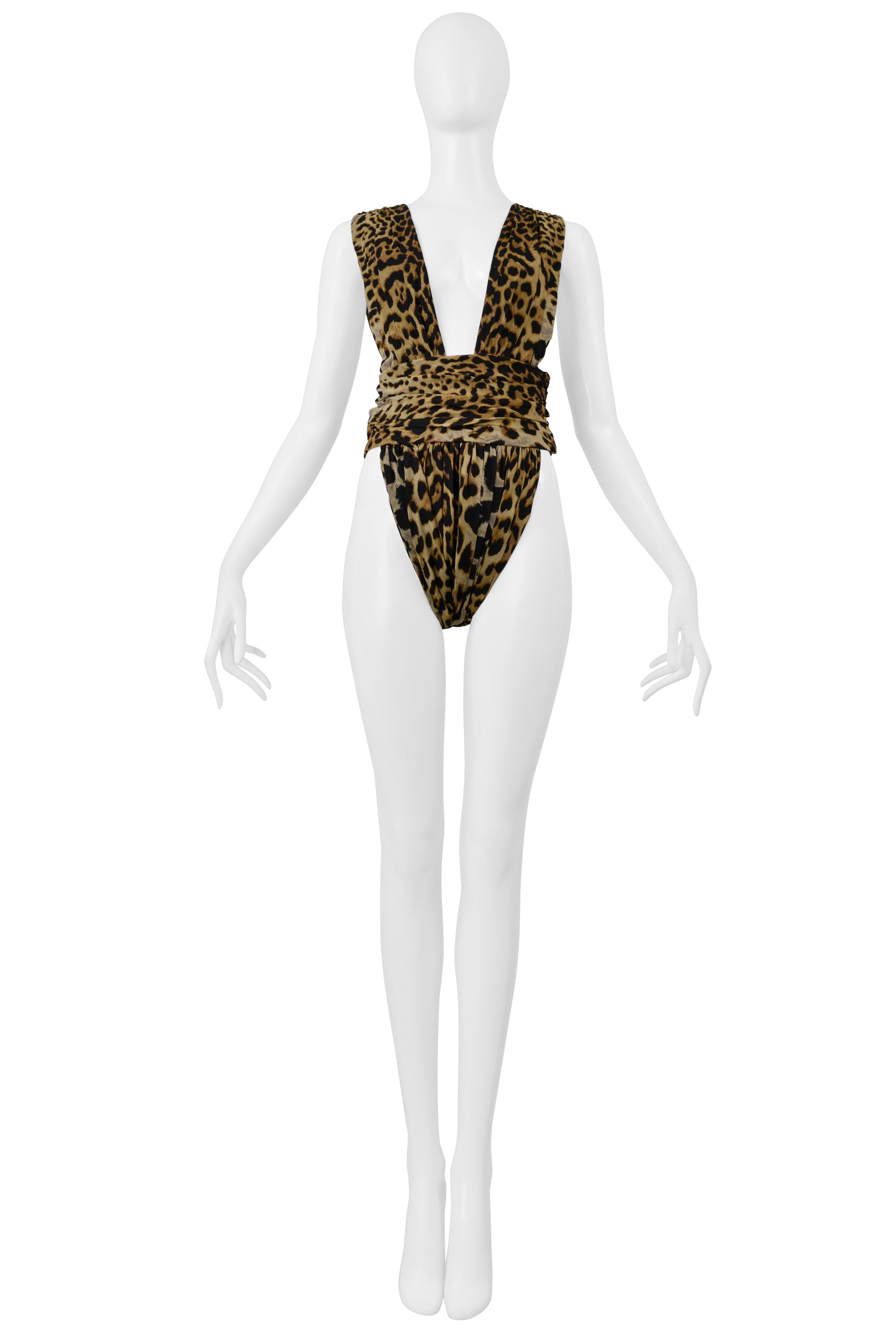 SAINT LAURENT PARIS DEEP V BODYSUIT WITH LEOPARD PRINT 2019