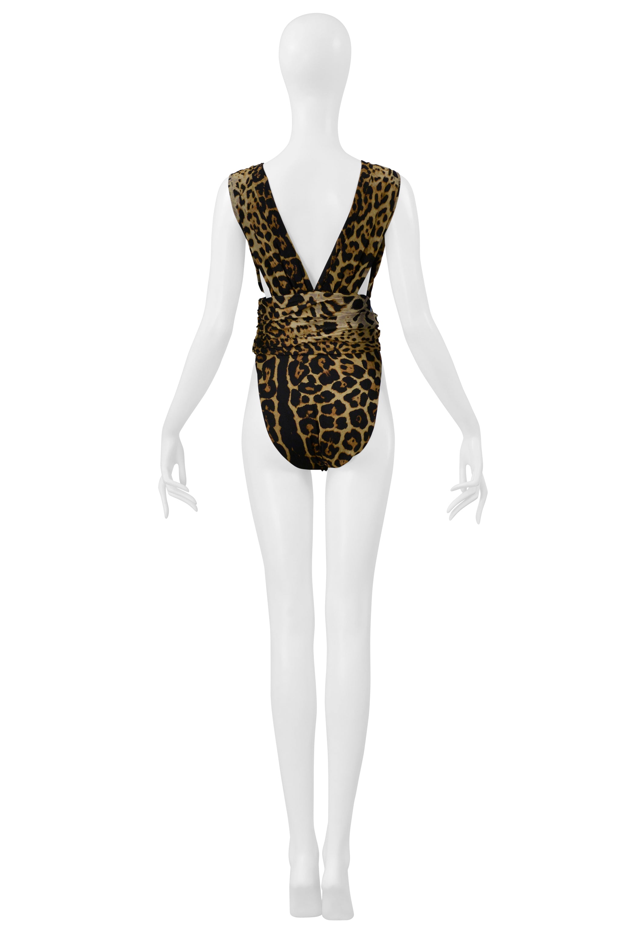 SAINT LAURENT PARIS DEEP V BODYSUIT WITH LEOPARD PRINT 2019