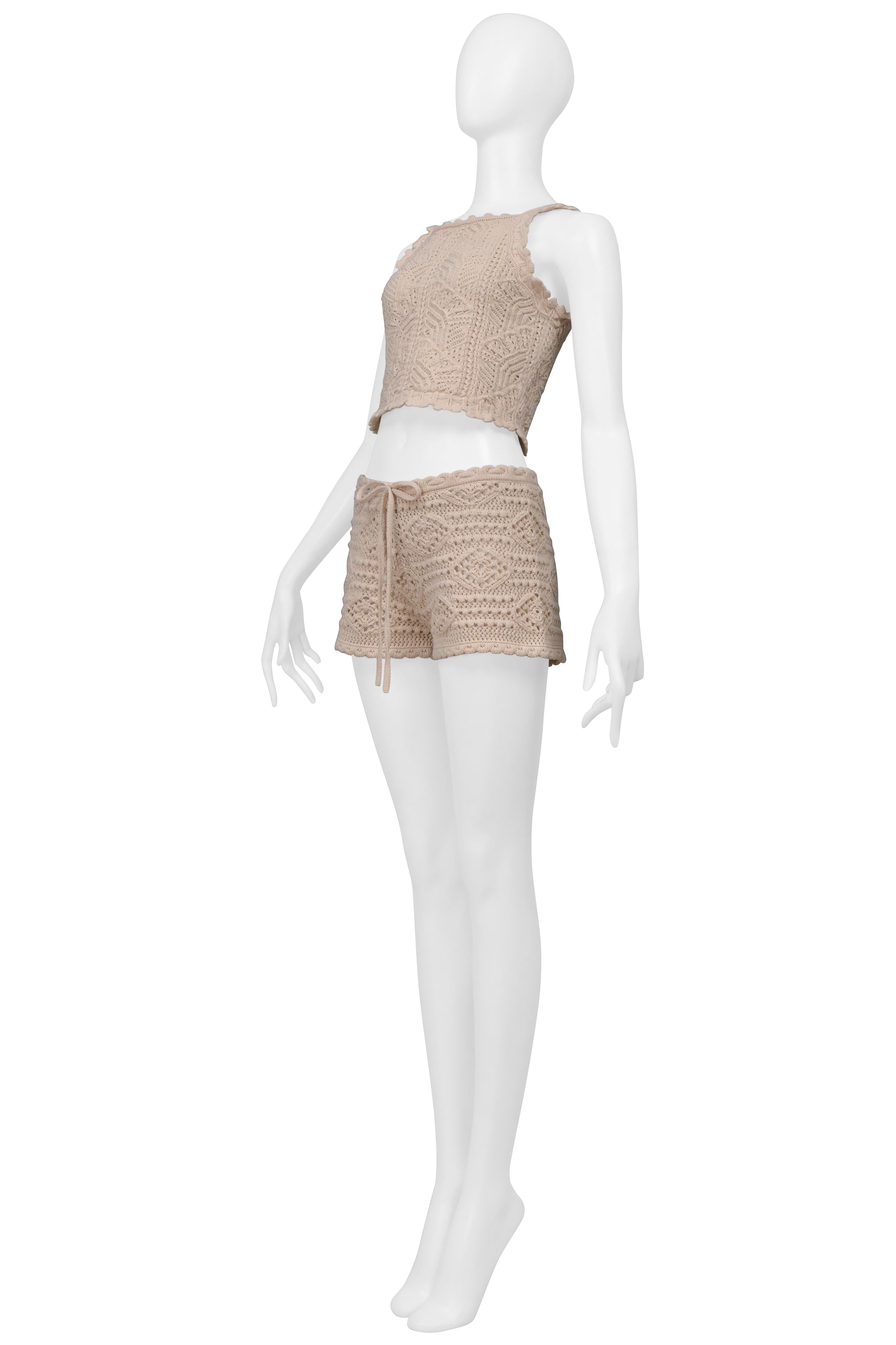 SAINT LAURENT PARIS PINK CROCHET KNIT SHORTS AND TANK ENSEMBLE