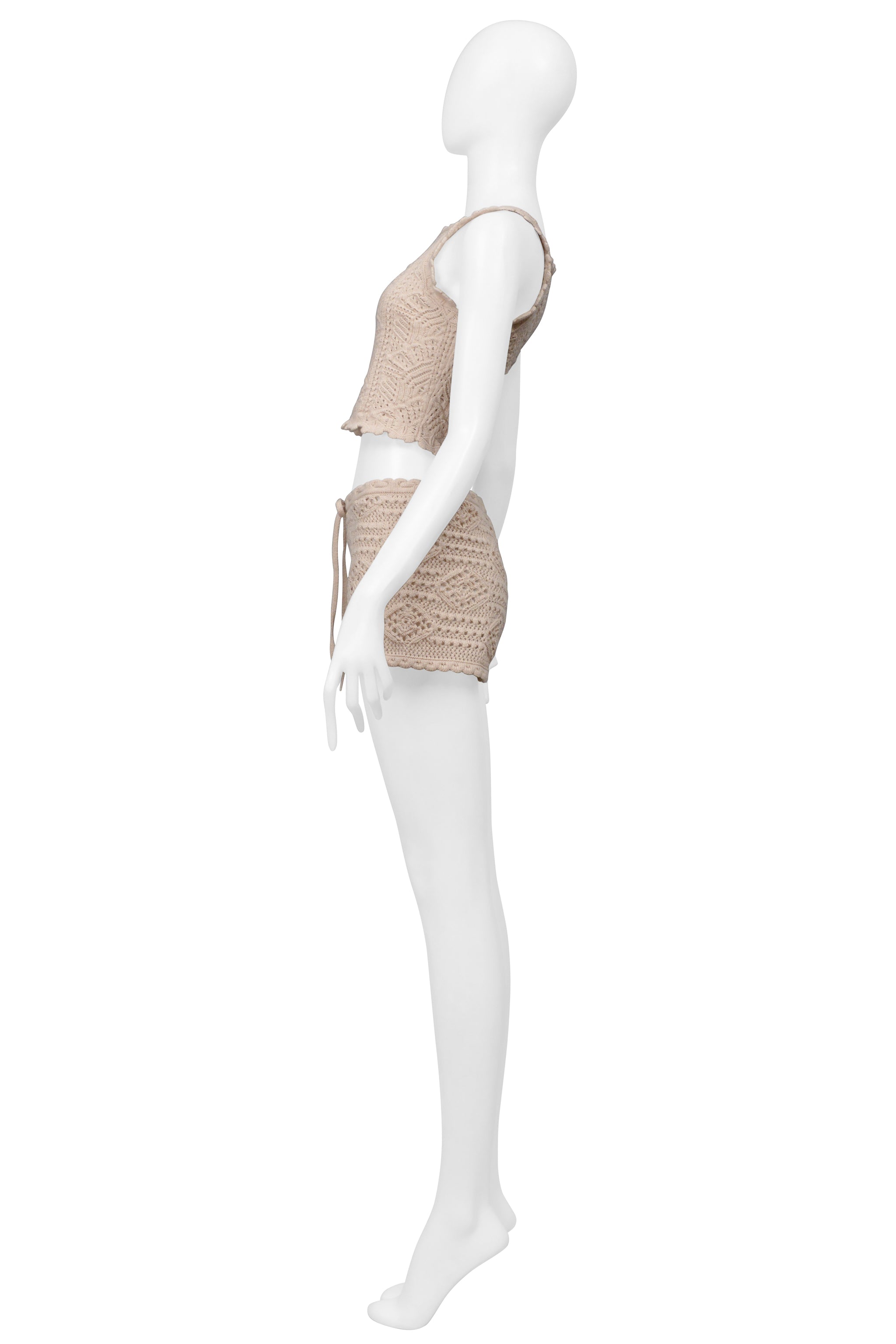 SAINT LAURENT PARIS PINK CROCHET KNIT SHORTS AND TANK ENSEMBLE