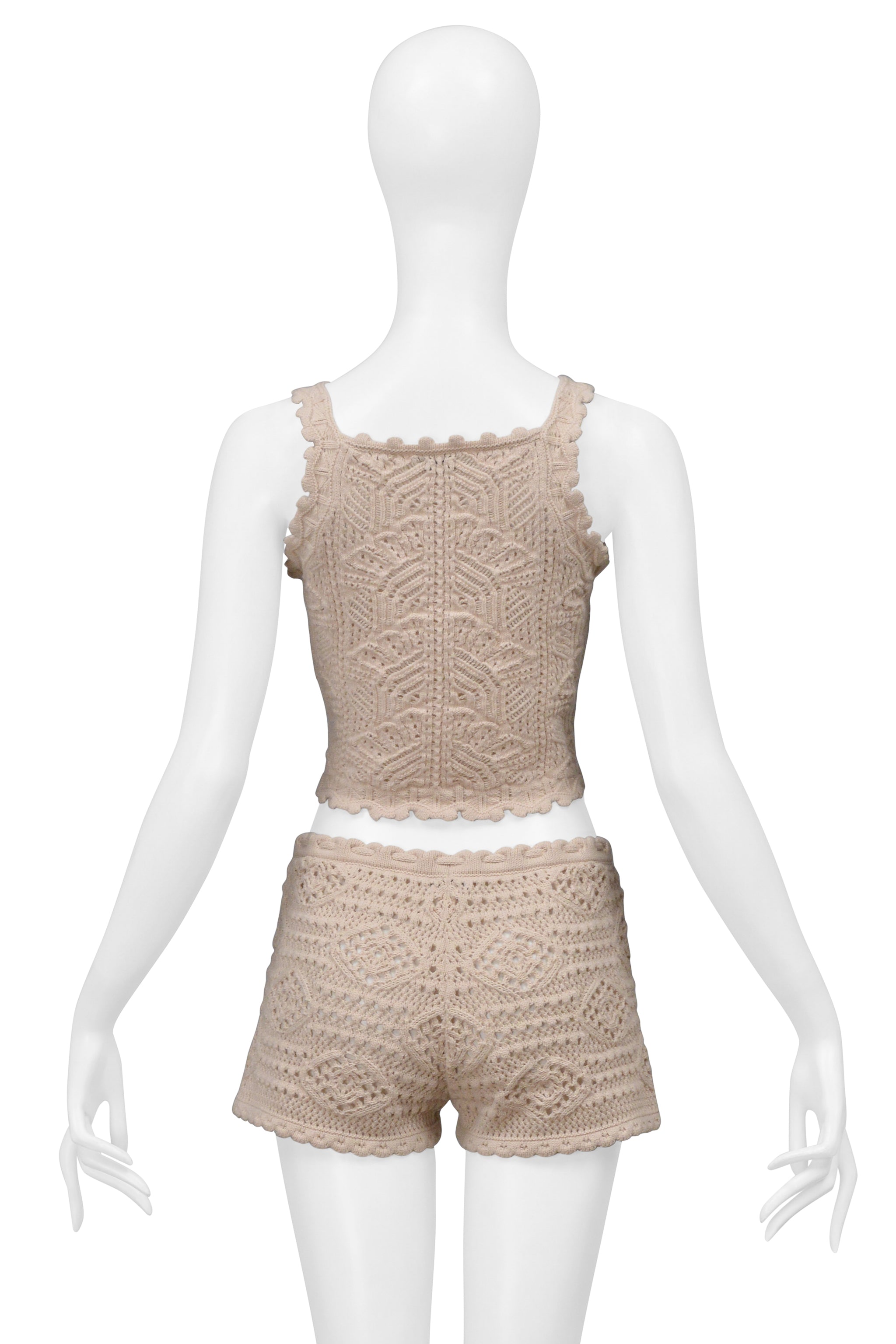 SAINT LAURENT PARIS PINK CROCHET KNIT SHORTS AND TANK ENSEMBLE