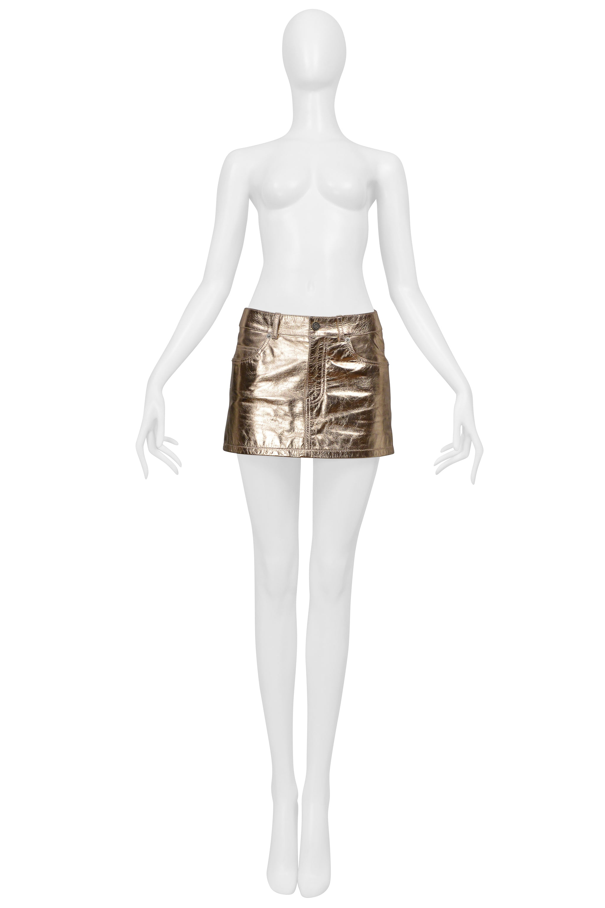 SAINT LAURENT PARIS ROSE GOLD LEATHER MINI SKIRT 2021