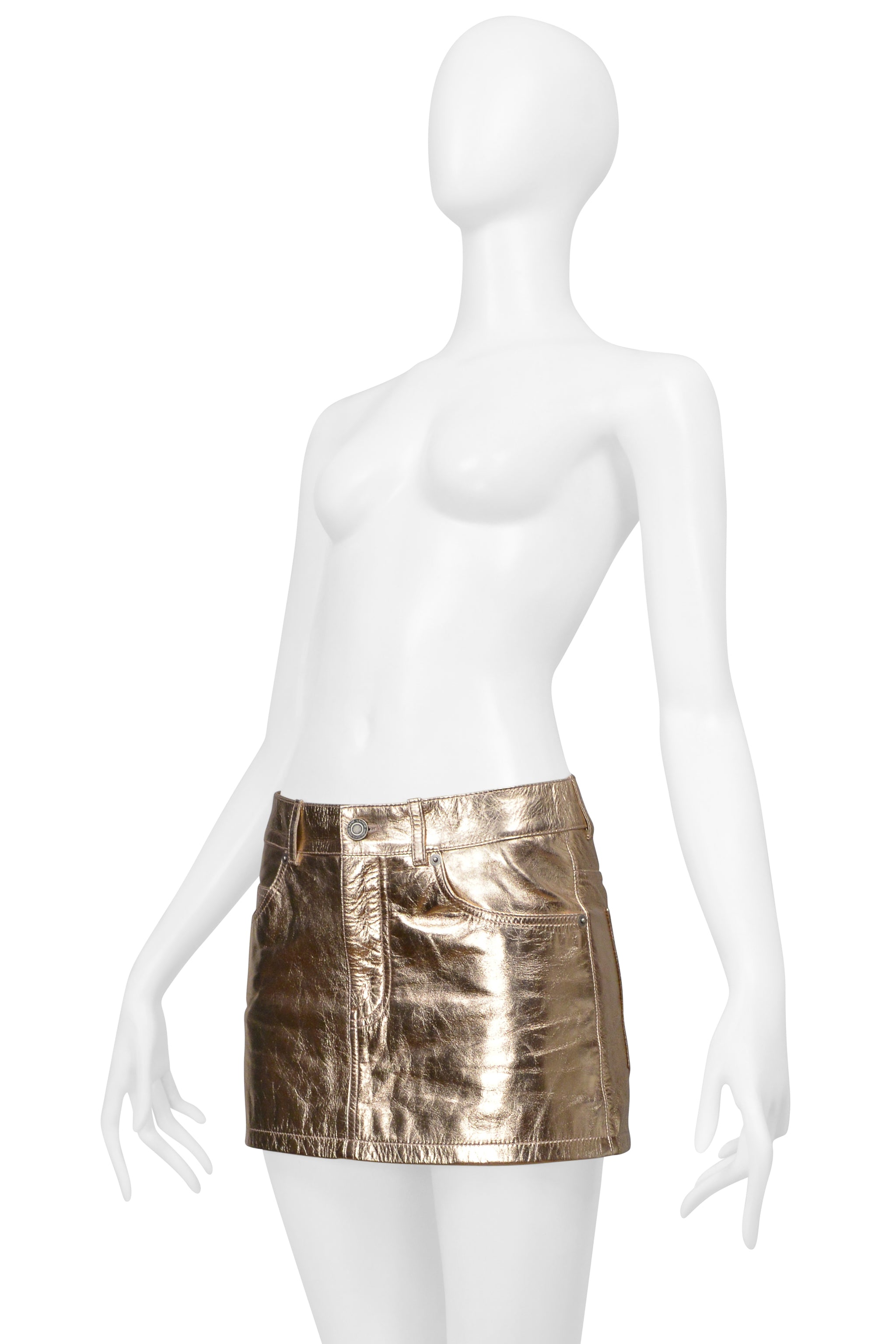 SAINT LAURENT PARIS ROSE GOLD LEATHER MINI SKIRT 2021