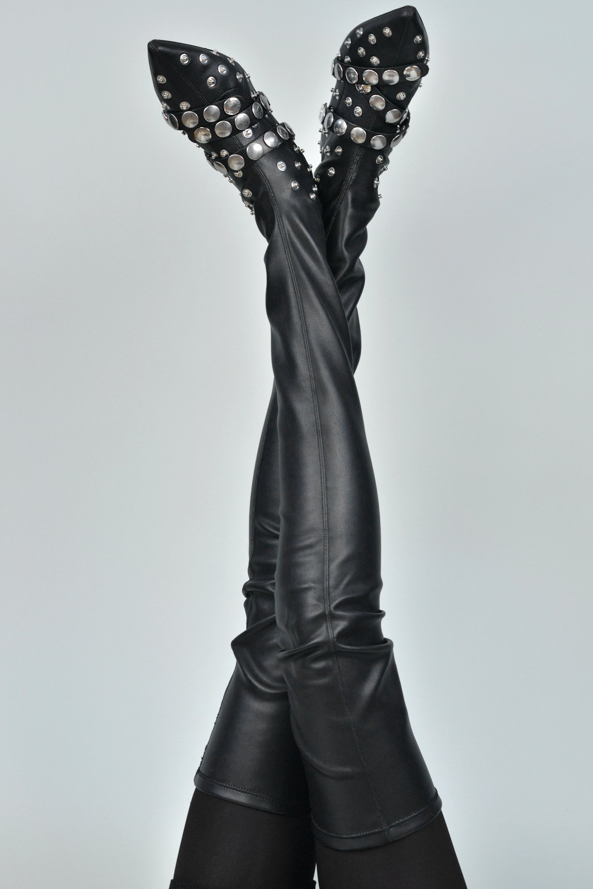 SONIA RYKIEL BLACK LEATHER THIGH HIG BOOTS WITH STUDS 2018