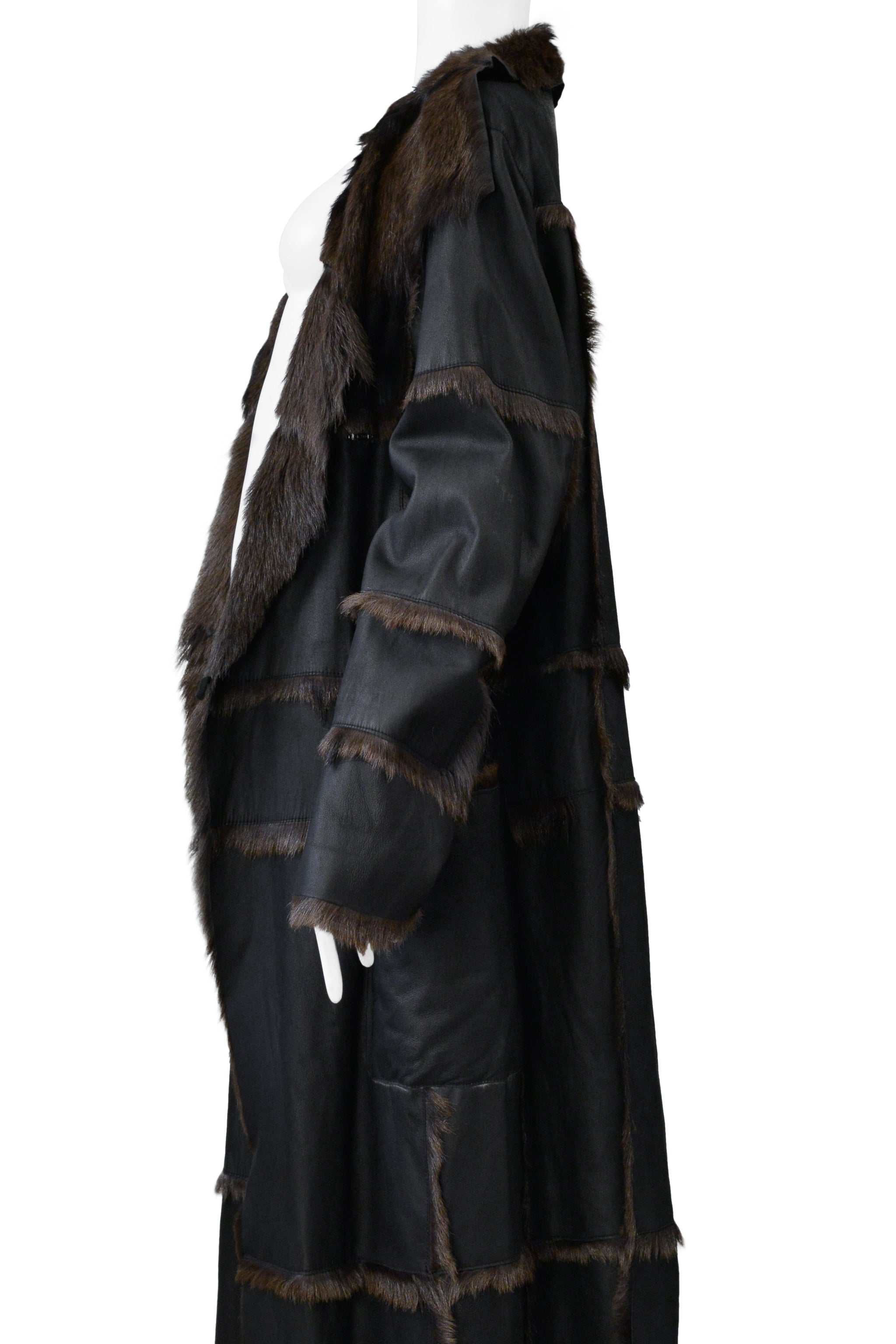 SYLVIE SHIMMEL BLACK GOATSKIN FUR MAXI COAT