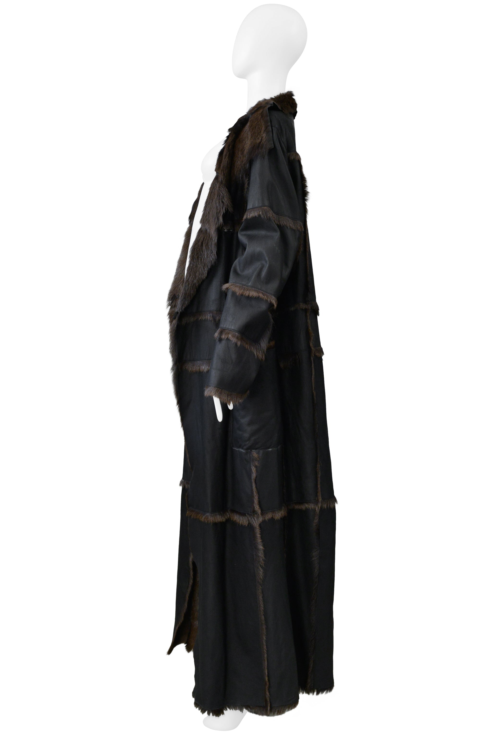 SYLVIE SHIMMEL BLACK GOATSKIN FUR MAXI COAT