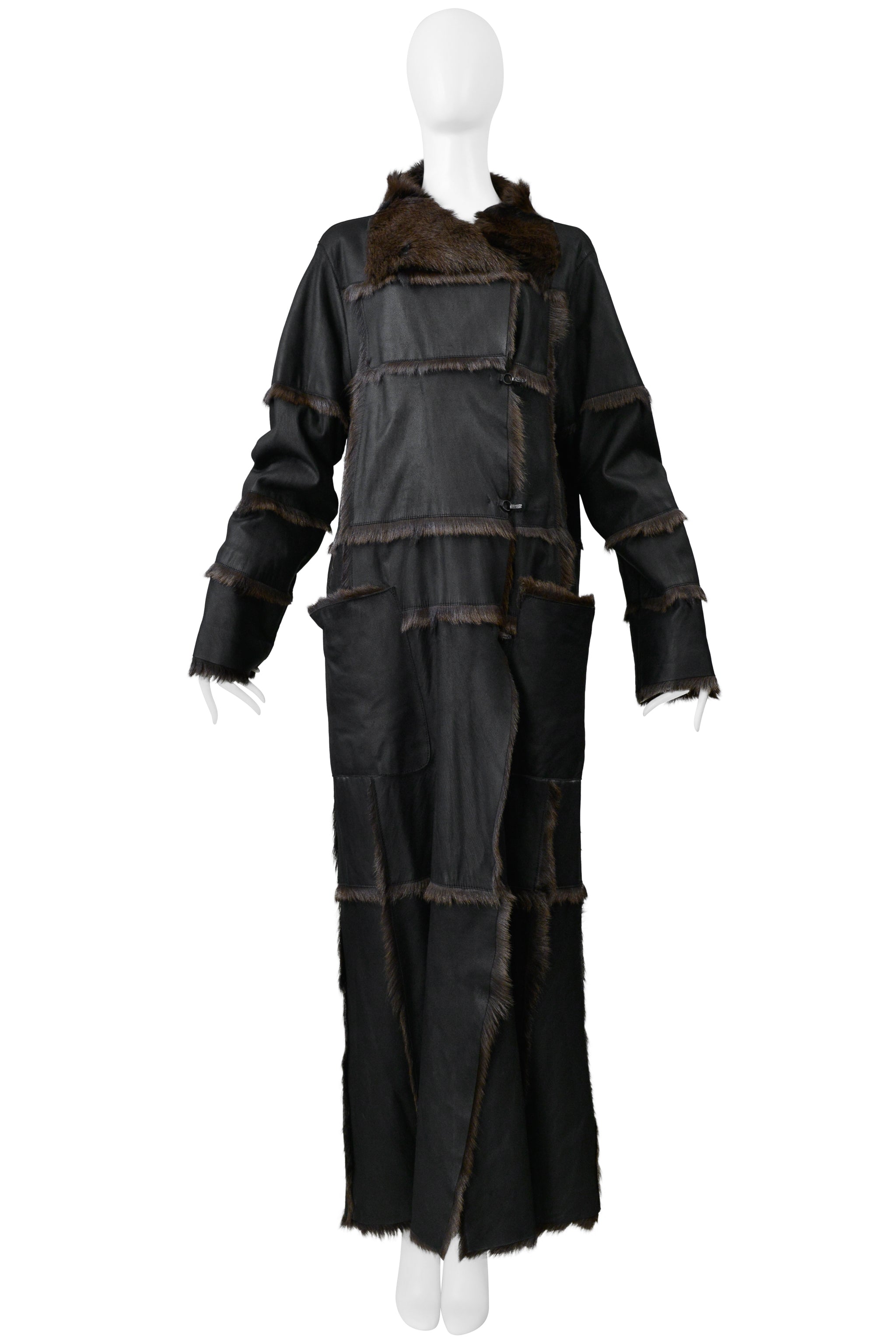 SYLVIE SHIMMEL BLACK GOATSKIN FUR MAXI COAT