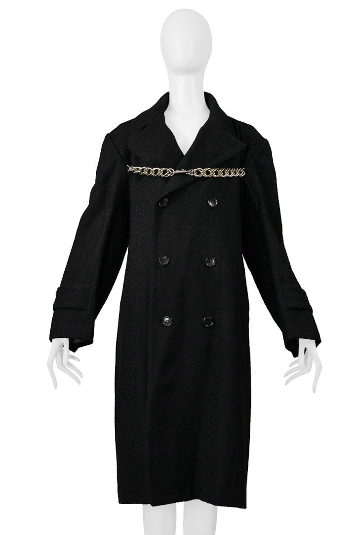 COMME DES GARCONS BLACK DOUBLE BREASTED DOUBLE COAT WITH CHAIN DETAIL 2000-2001