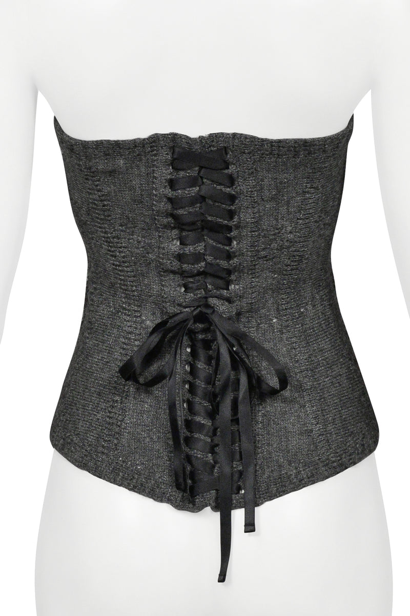 TAO FOR COMME DES GARCONS GREY KNIT TUBE TOP W CORSET RIBBON LACES