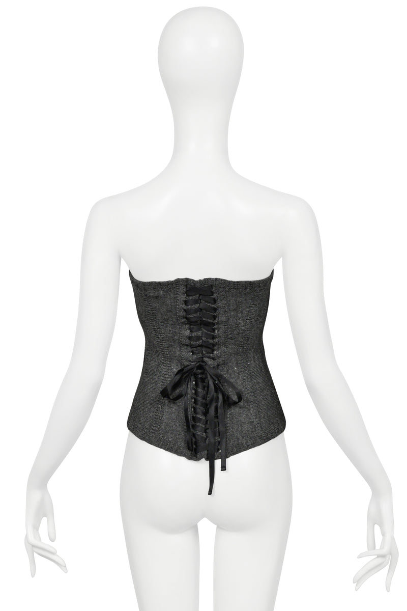 TAO FOR COMME DES GARCONS GREY KNIT TUBE TOP W CORSET RIBBON LACES