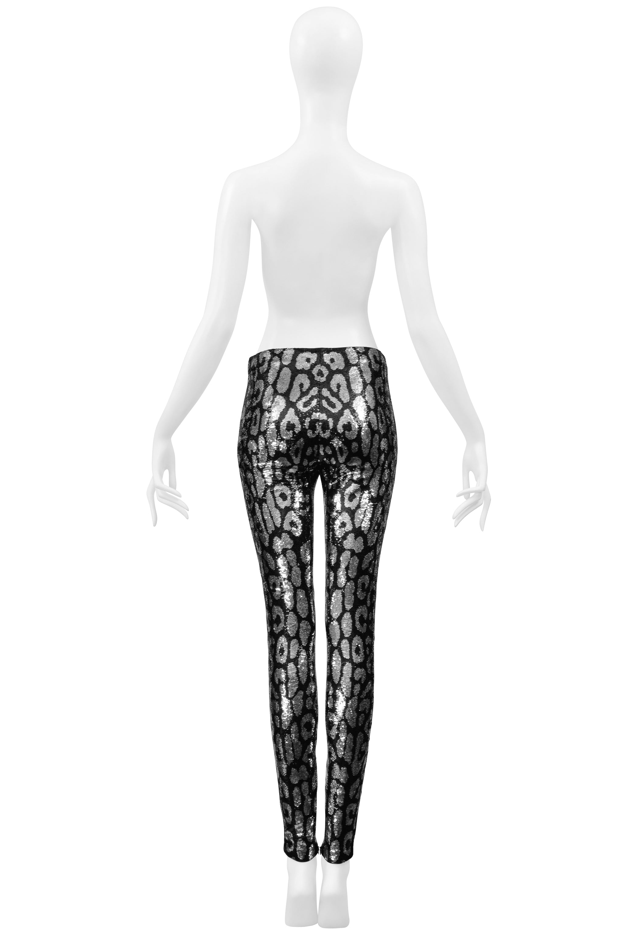 TOM FORD SILVER & BLACK LEOPARD PRINT SEQUIN LEGGINGS 2018