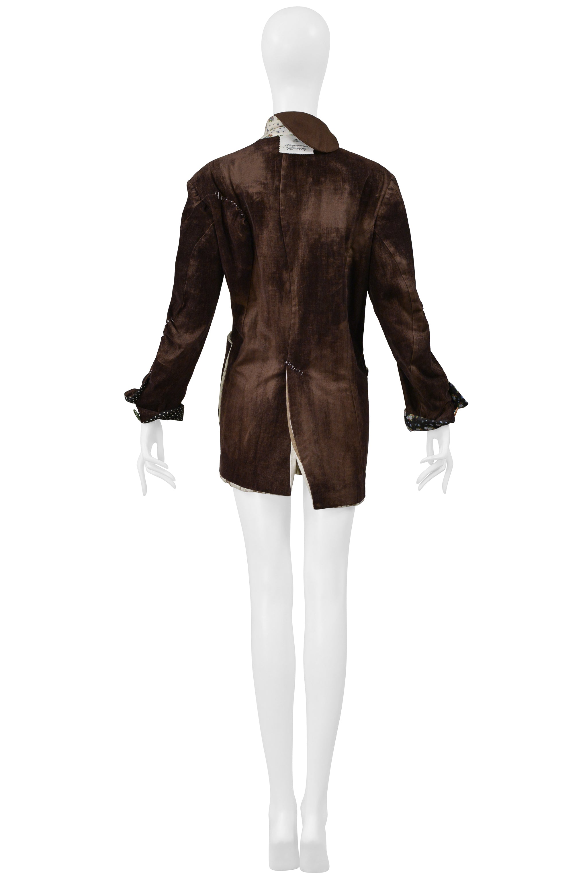 UNDERCOVER DECONSTRUCTED BROWN DISTRESSED VELVET JACKET WITH CUTOUTS 2004