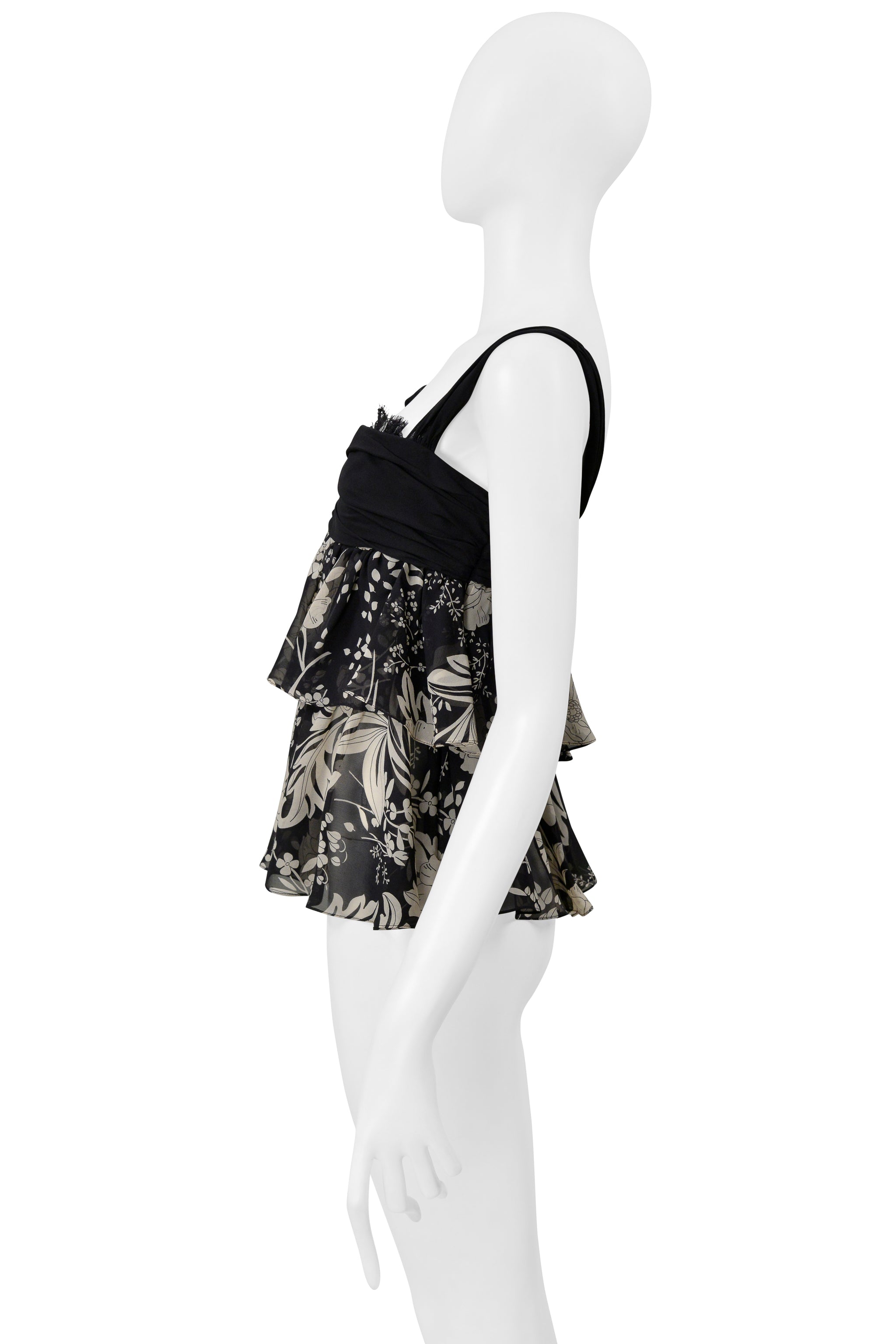 UNGARO BLACK FLORAL PRINT CAMISOLE TOP WITH LACE