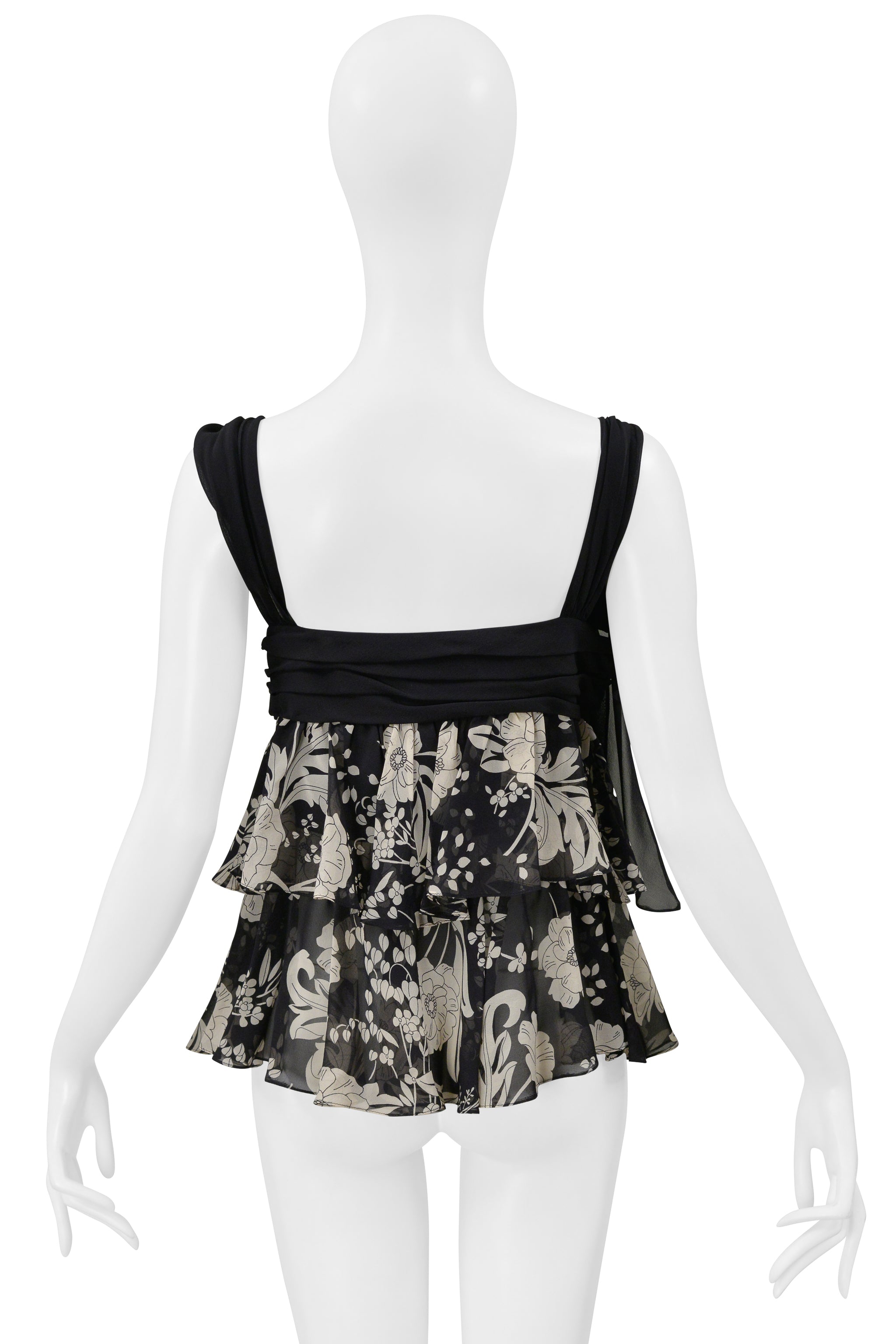 UNGARO BLACK FLORAL PRINT CAMISOLE TOP WITH LACE