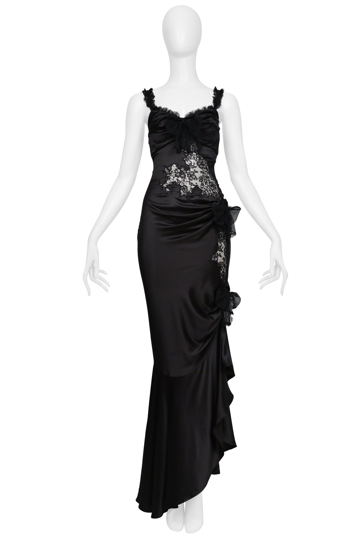 UNGARO BLACK SILK GOWN WITH RUFFLES
