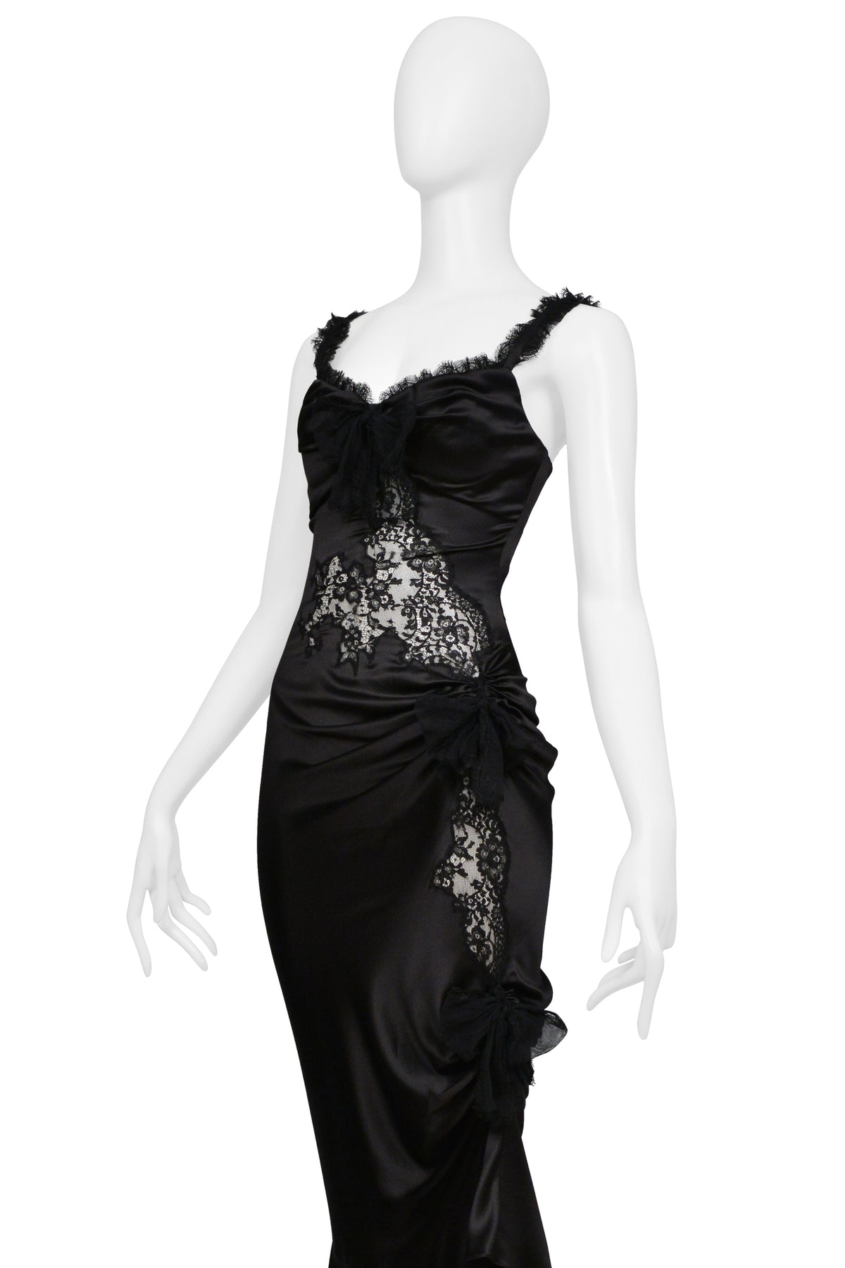 UNGARO BLACK SILK GOWN WITH RUFFLES