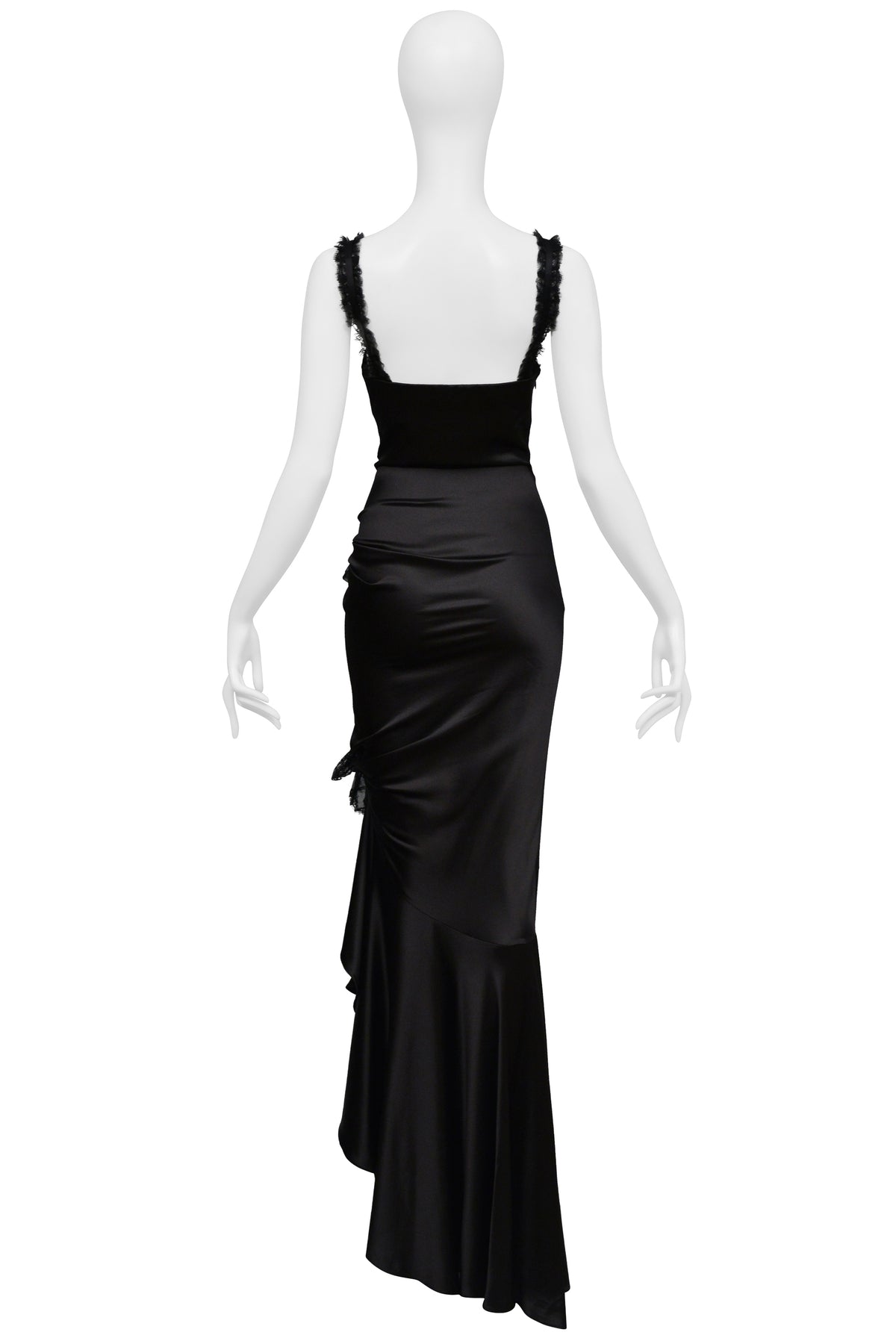 UNGARO BLACK SILK GOWN WITH RUFFLES