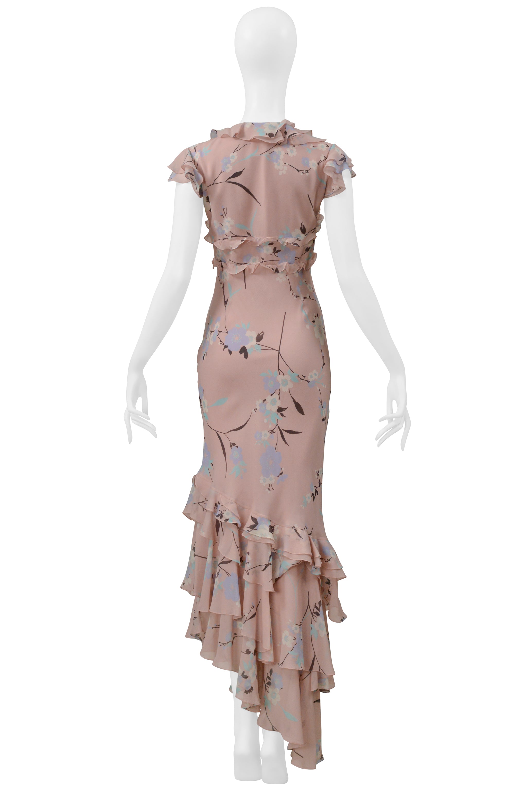 UNGARO DUSTY PINK FLORAL SLIP DRESS WITH RUFFLES