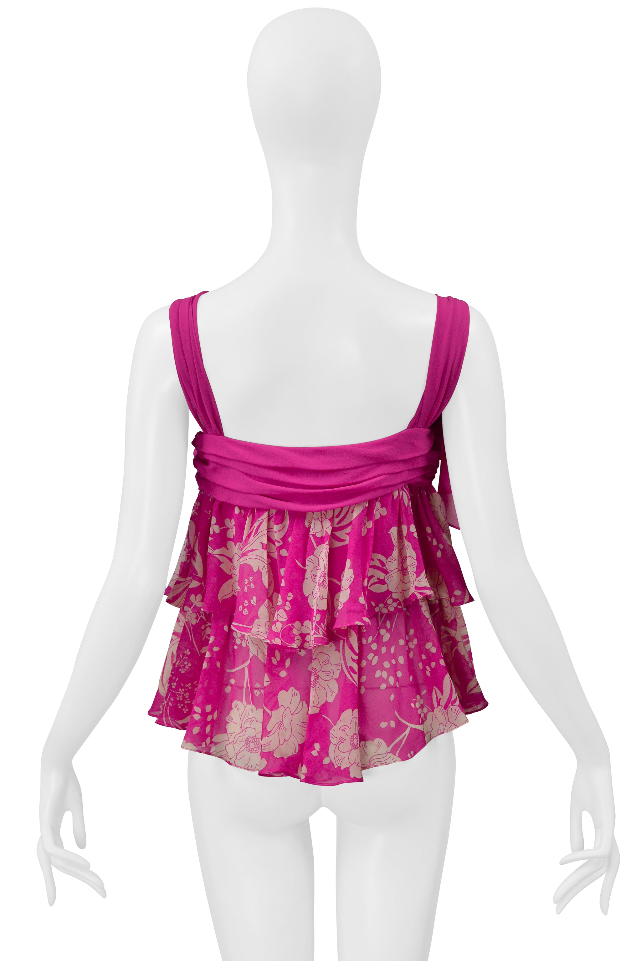 UNGARO HOT PINK FLORAL PRINT CAMISOLE TOP WITH LACE
