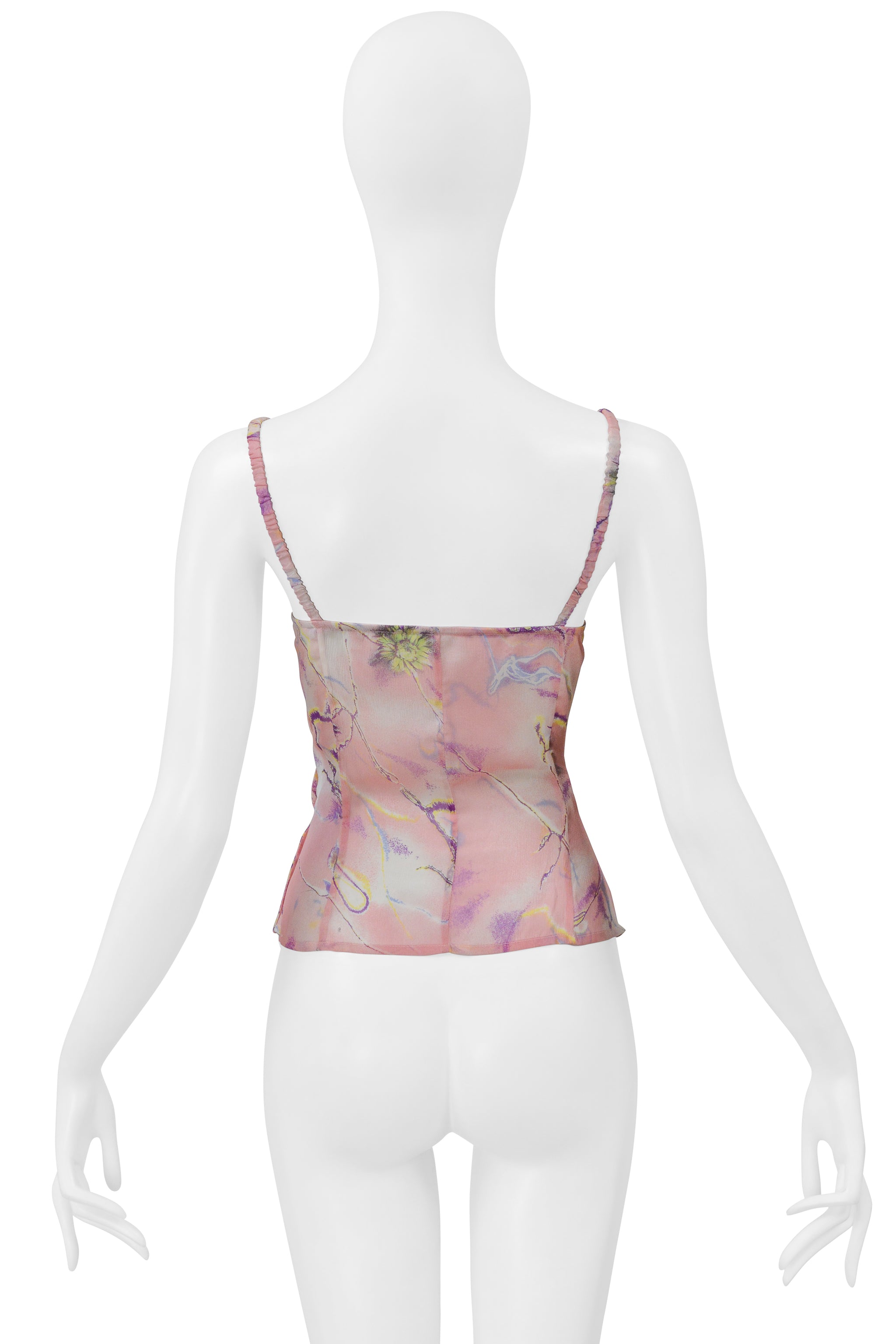 UNGARO PINK CHIFFON CAMISOLE WITH FLORAL PRINT