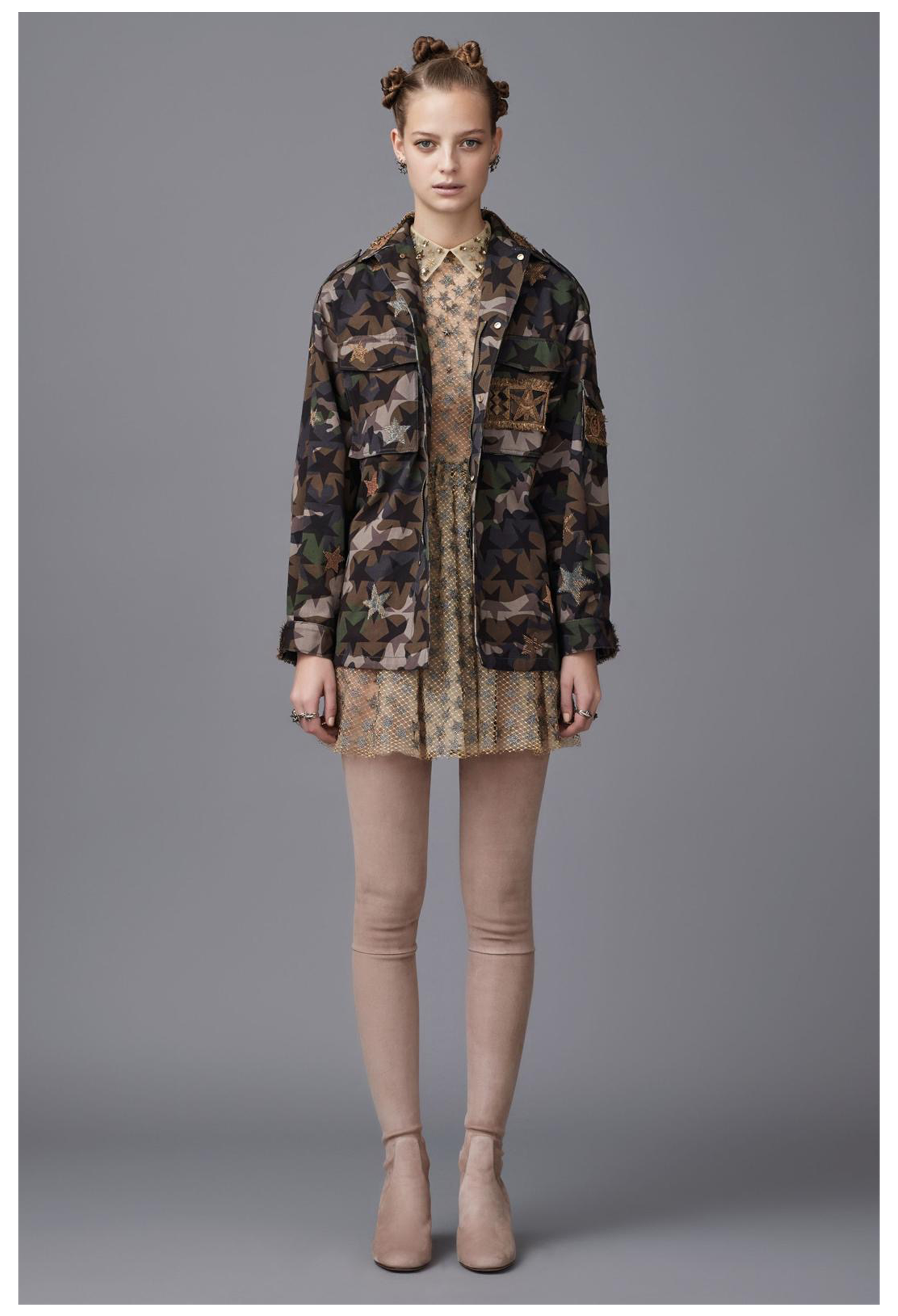 VALENTINO PALE YELLOW & SILVER STAR LACE BALLET DRESS 2016