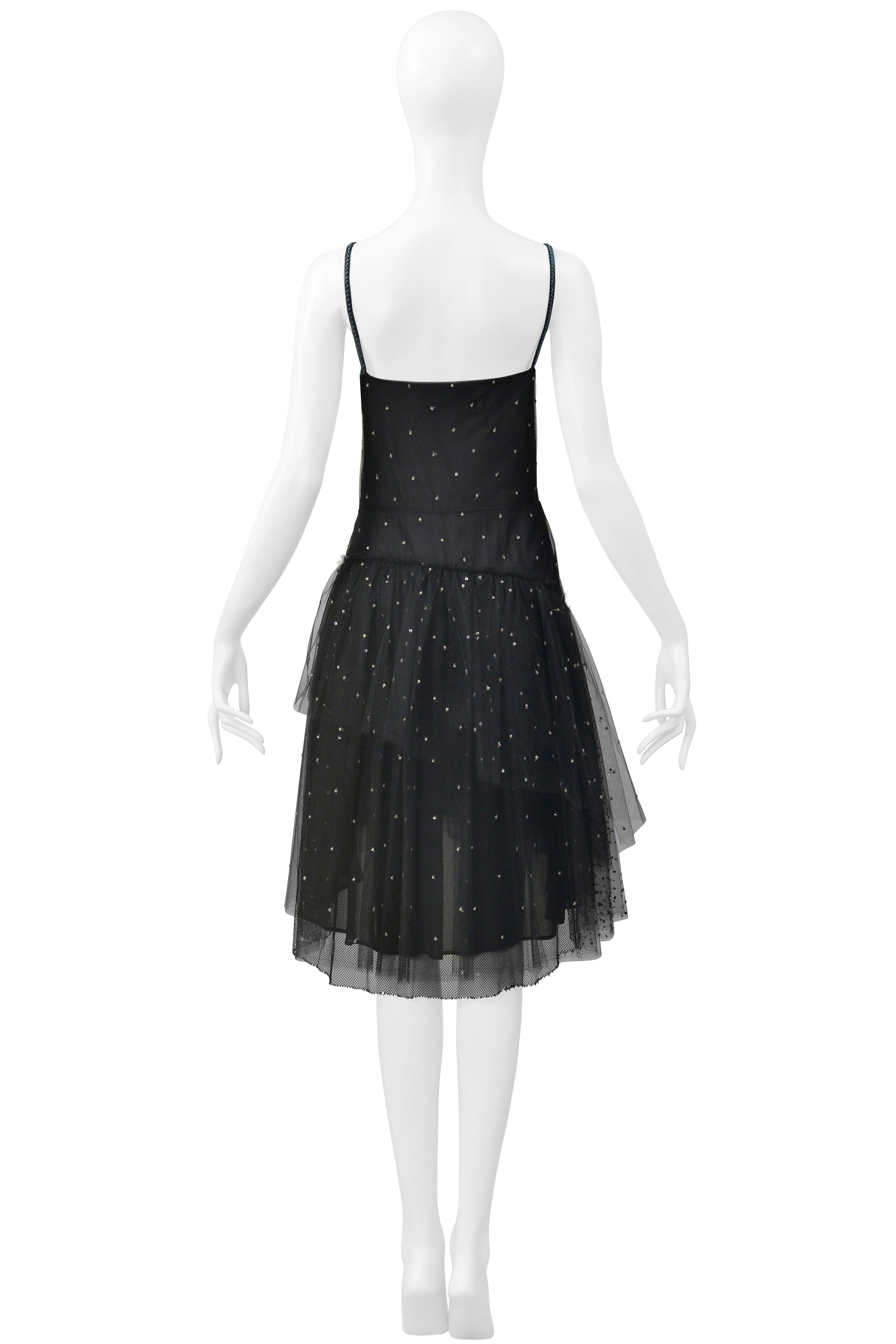 VALENTINO 2016 BLACK TULLE "CONSTELLATION" SLIP DRESS WITH BEADING