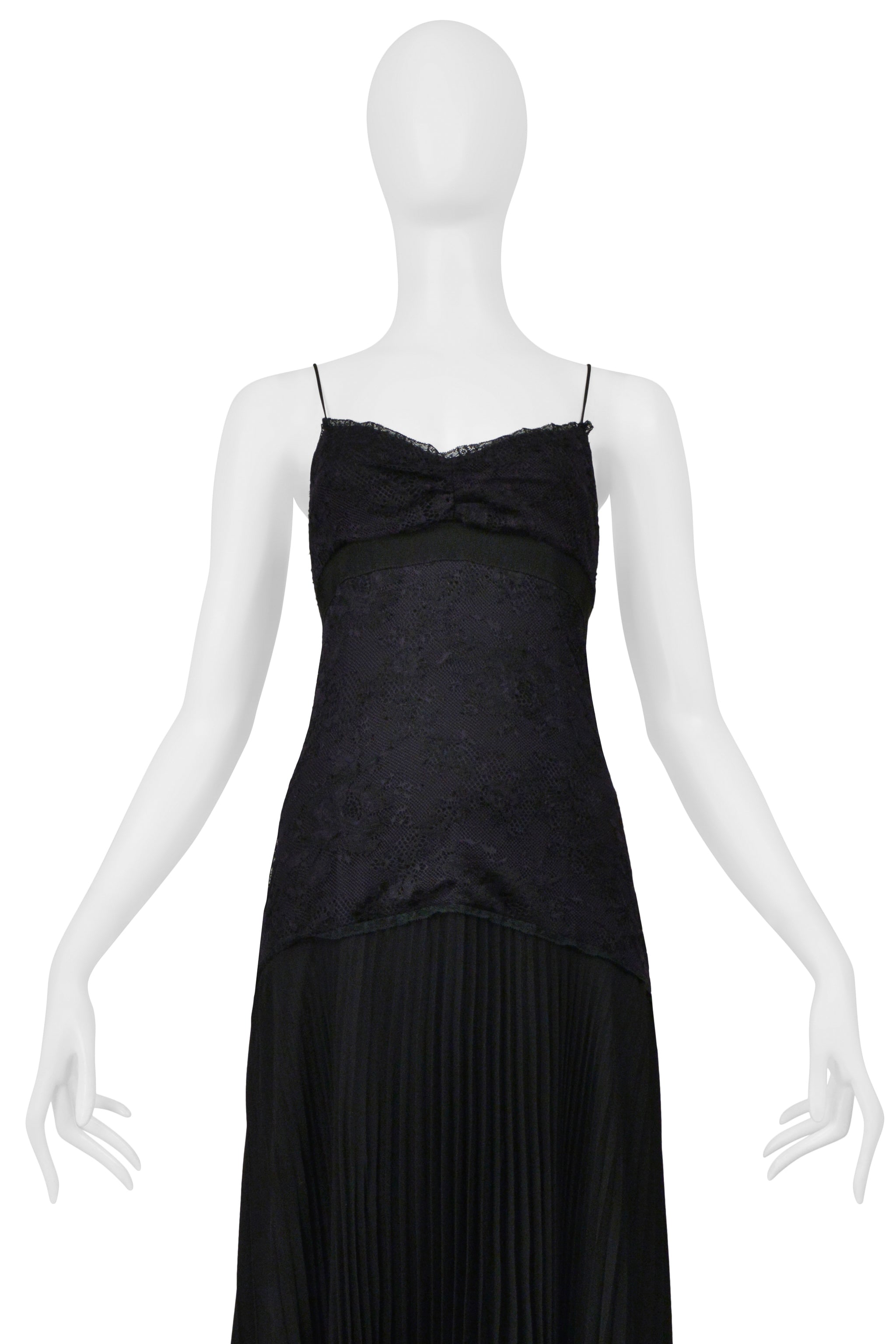 VALENTINO BLACK LACE EVENING GOWN WITH PLEATED SKIRT