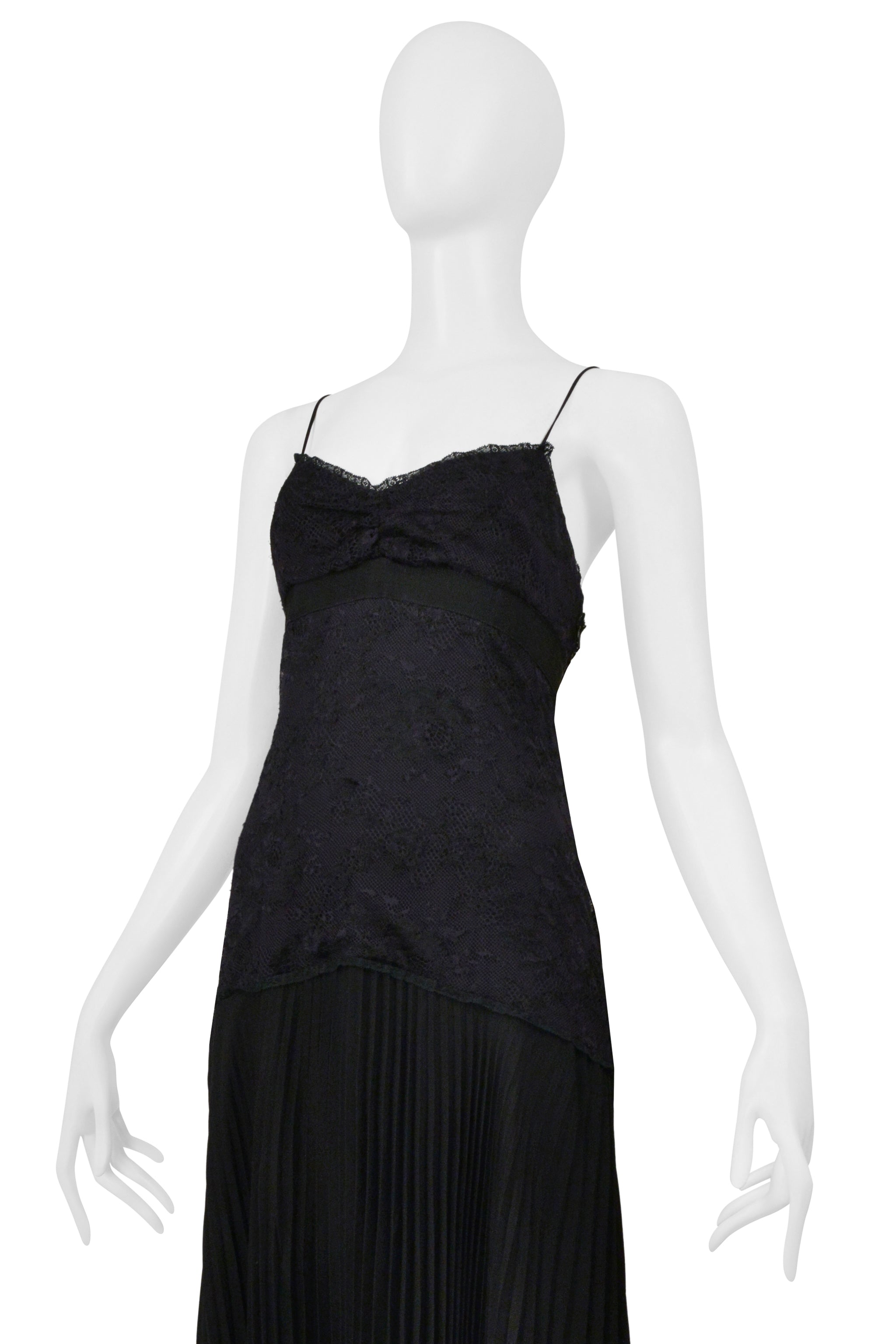 VALENTINO BLACK LACE EVENING GOWN WITH PLEATED SKIRT