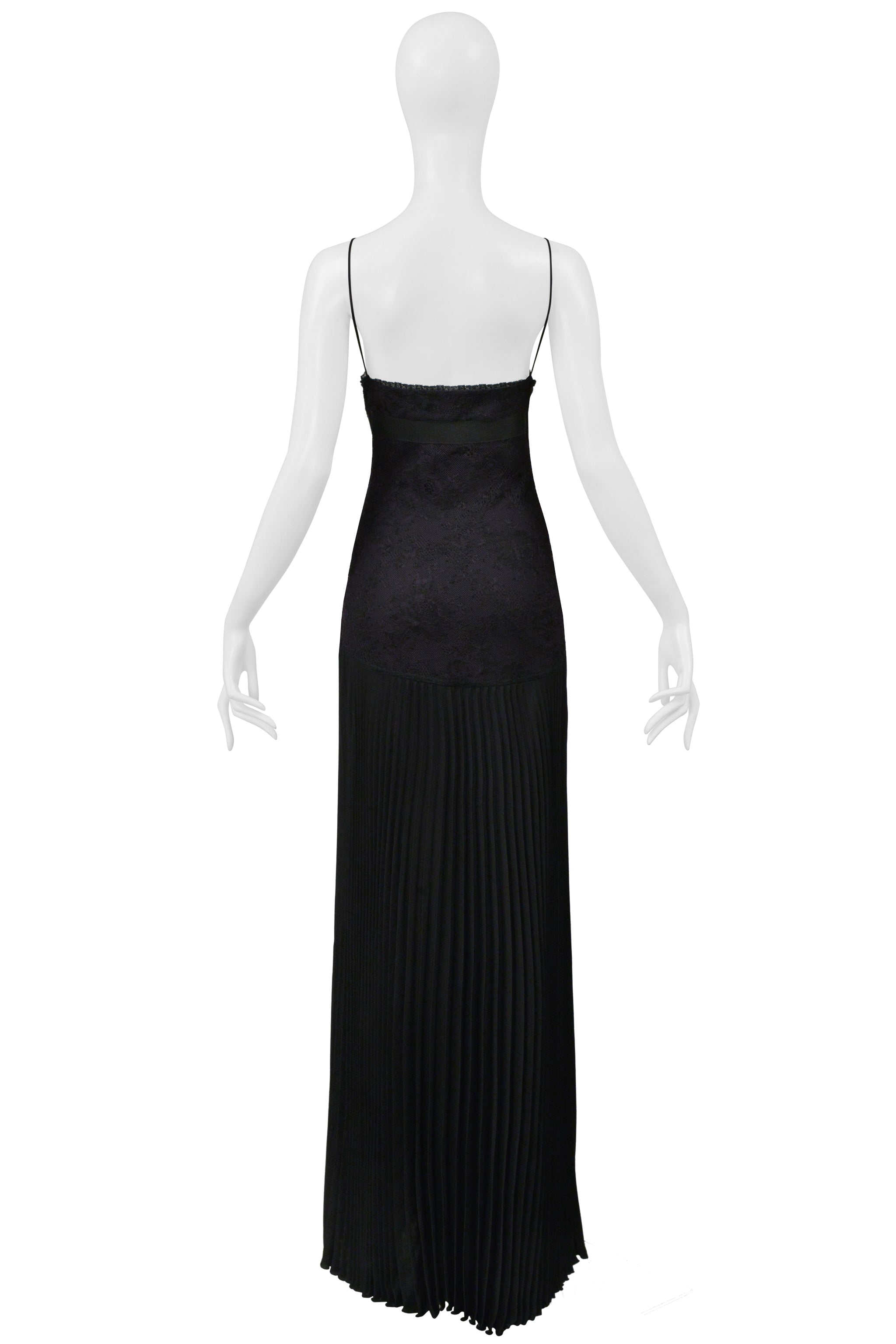 VALENTINO BLACK LACE EVENING GOWN WITH PLEATED SKIRT